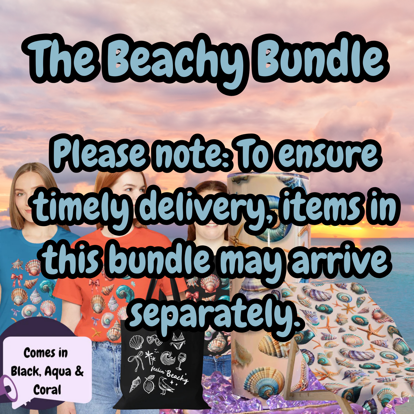 Discover Your Perfect Beach Day: Beachy T-Shirt, Tote, Tumbler & Towel Bundle - Coastal Style Essentials