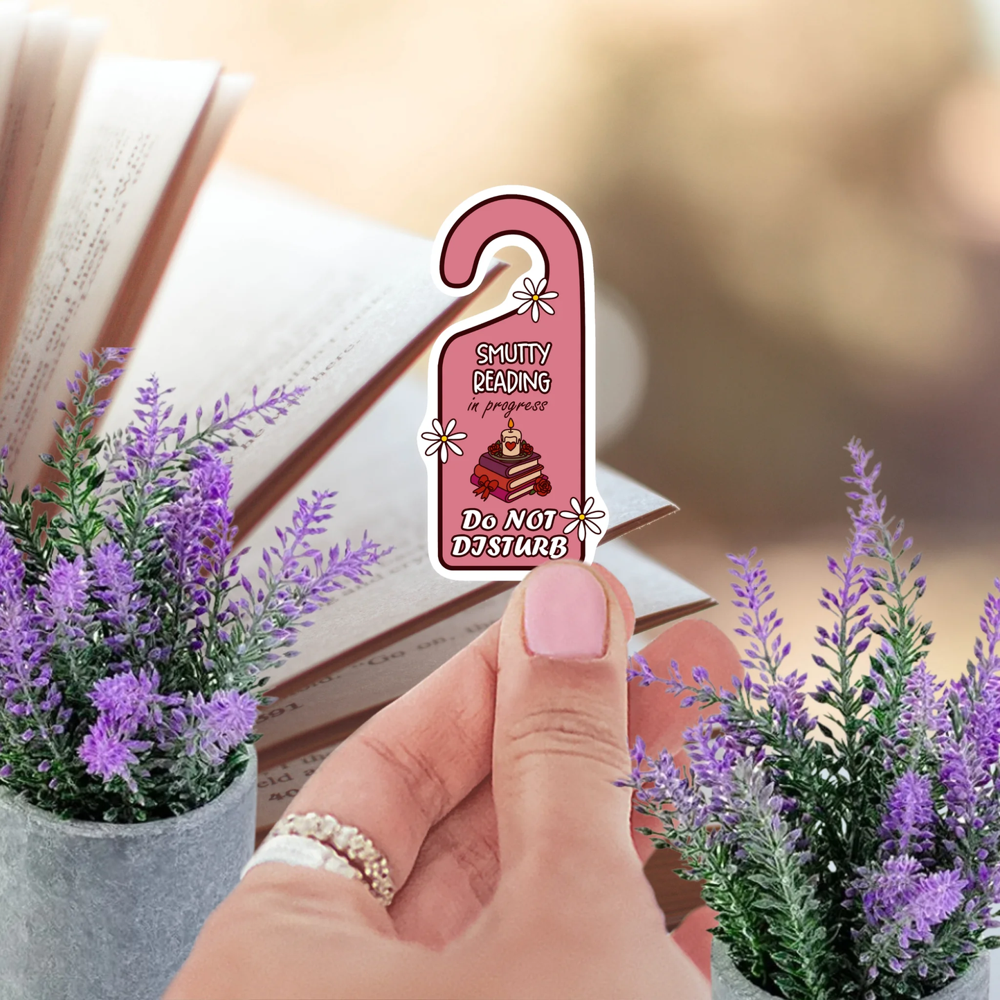 Smutty Reading In Progress Do Not Disturb Sticker For Romance Book Lovers Spicy BookTok Kindle Sticker by Marie Gems