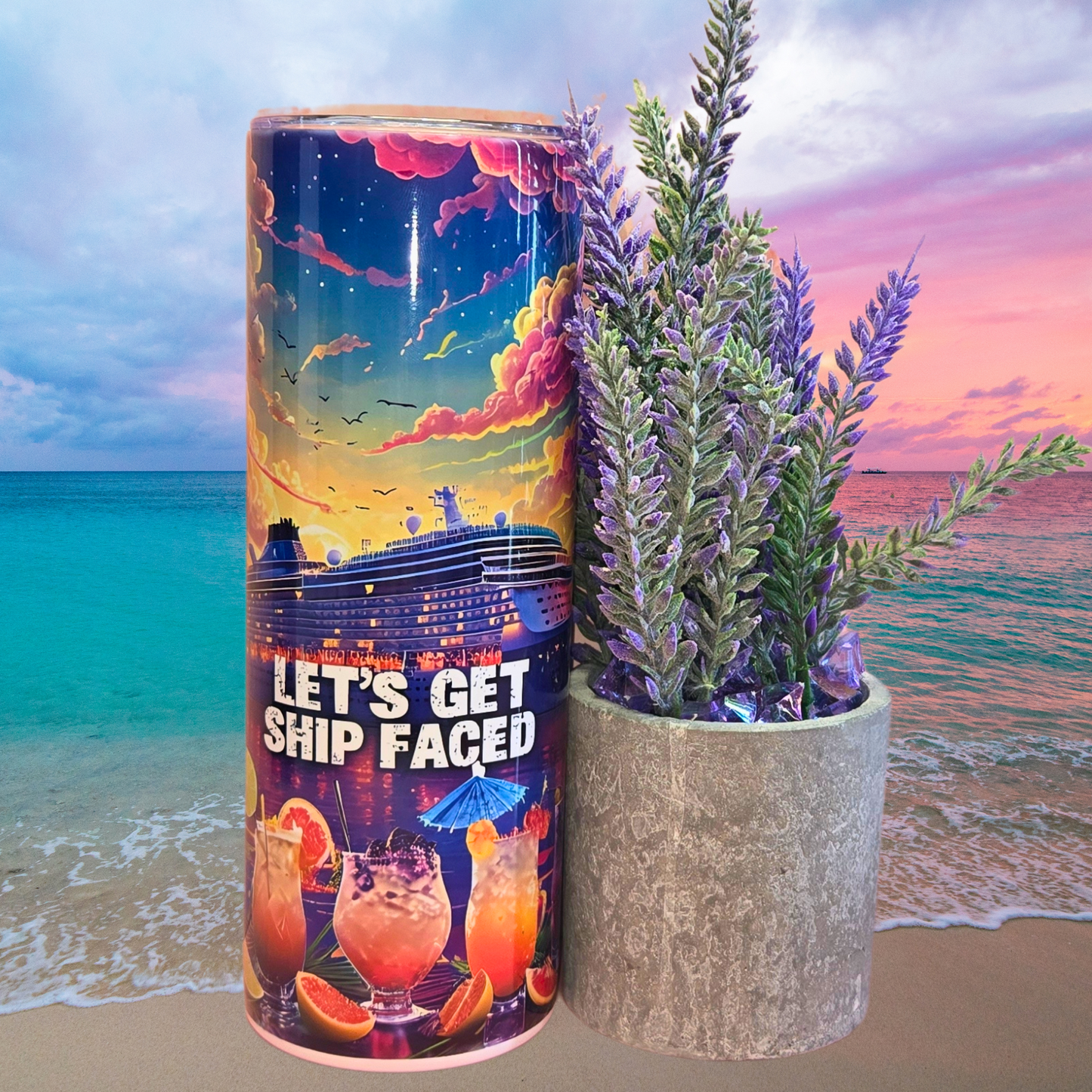 Let's Get Ship Faced 20 oz Stainless Steel Tumbler for Cruise Lovers - Fun Nautical Drinkware