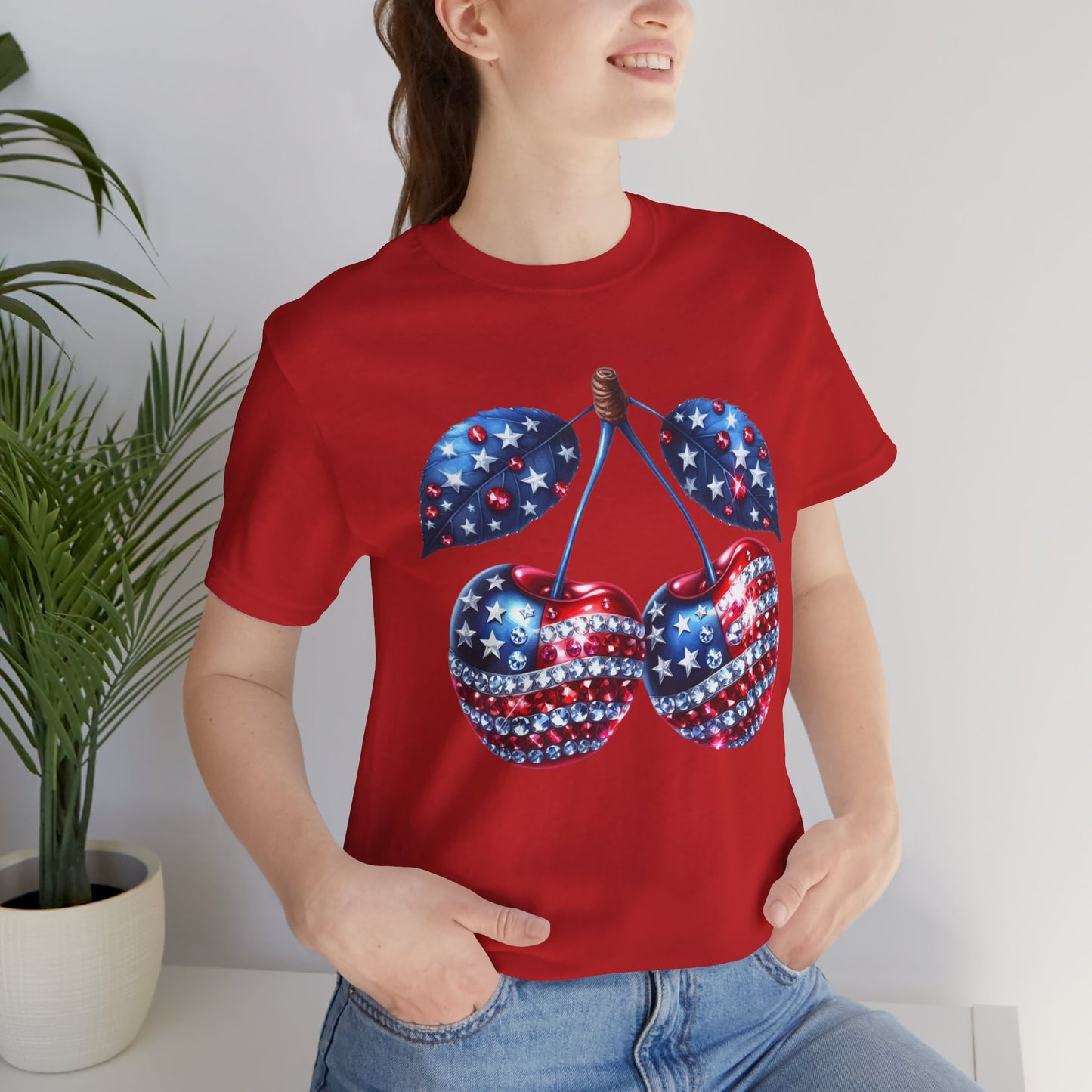 Sparkling Patriotic Cherry T-Shirt: Red, White & Blue American Pride Tee