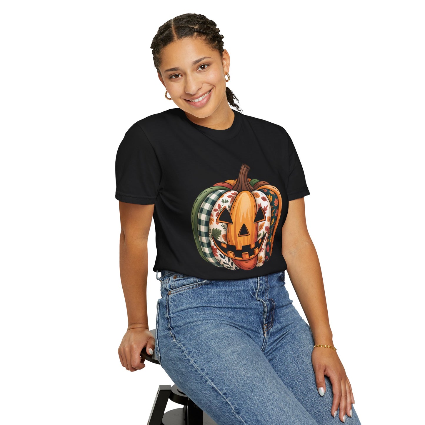Patchwork Jack-o'-Lantern Comfort Colors T-shirt - Fun Fall Graphic Tee