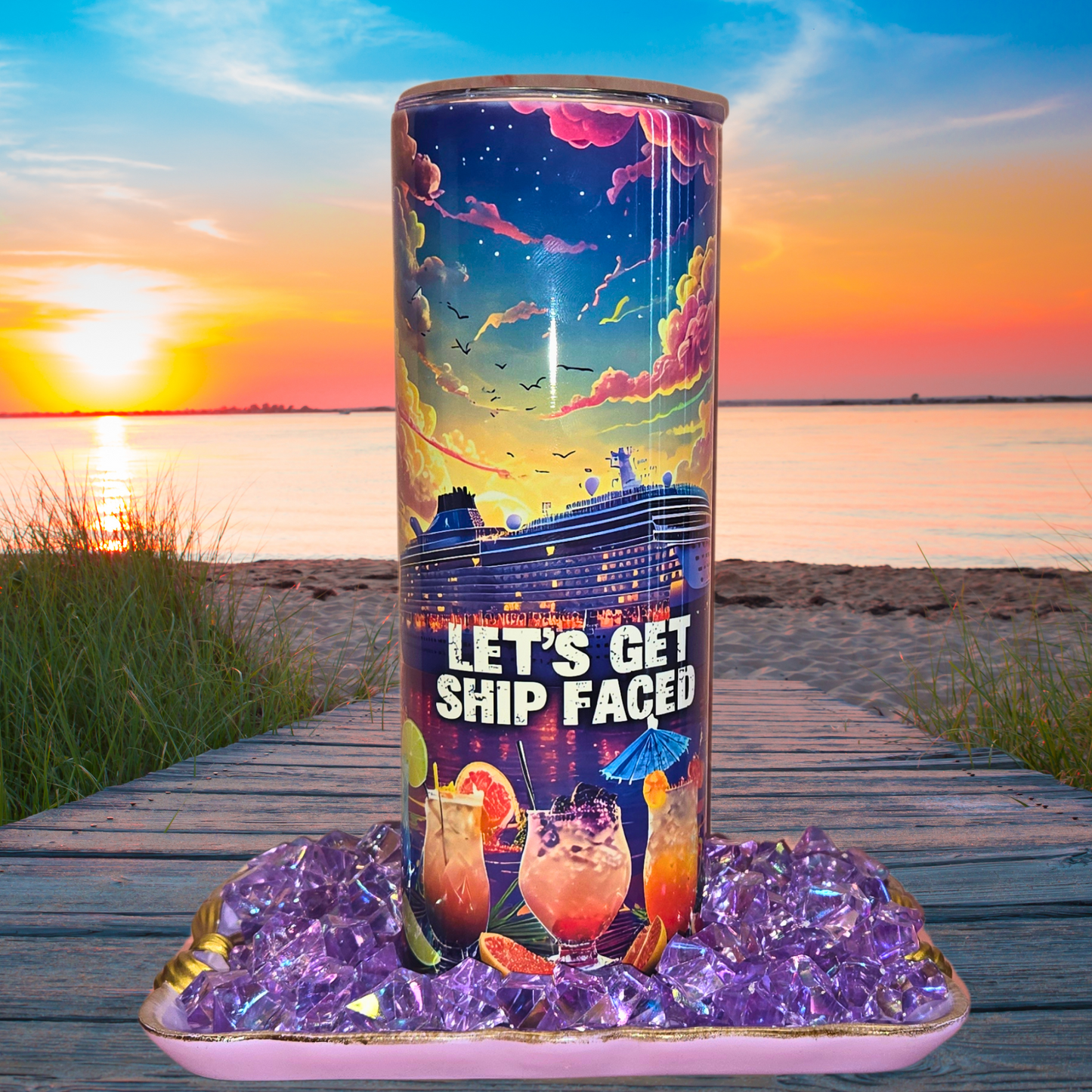 Let's Get Ship Faced 20 oz Stainless Steel Tumbler for Cruise Lovers - Fun Nautical Drinkware