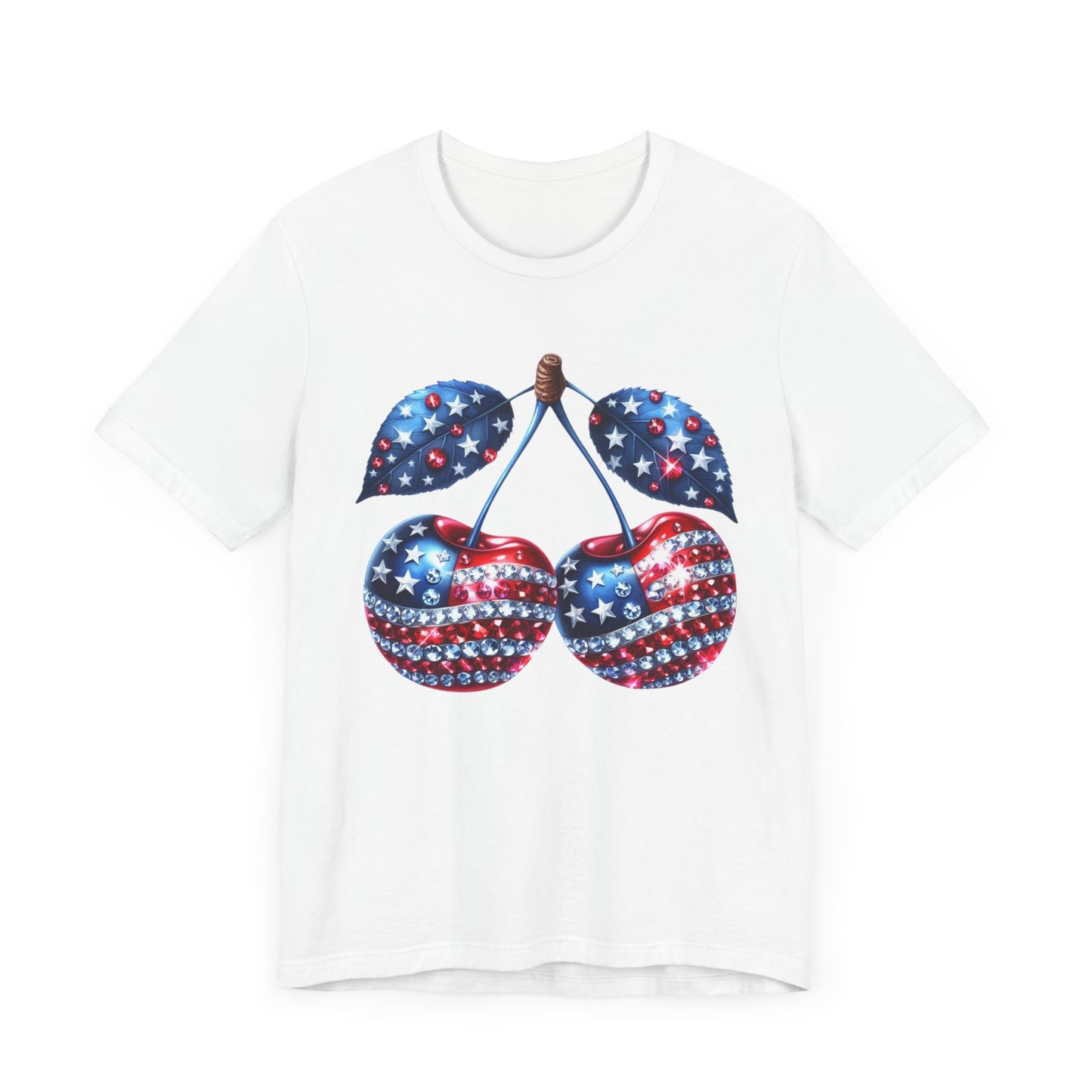 Sparkling Patriotic Cherry T-Shirt: Red, White & Blue American Pride Tee