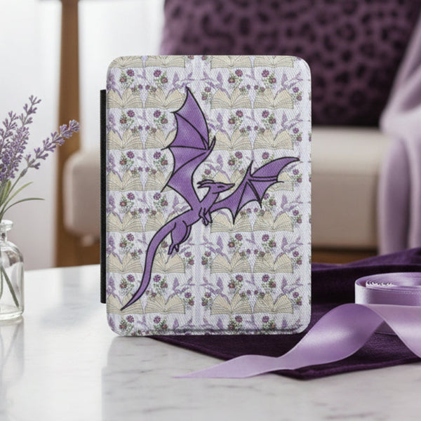 Dragon and Wildflower 7-Inch Kindle Paperwhite Case showing dragon and wildflower kindle case artwork with book lover gift, e reader cover, made to order