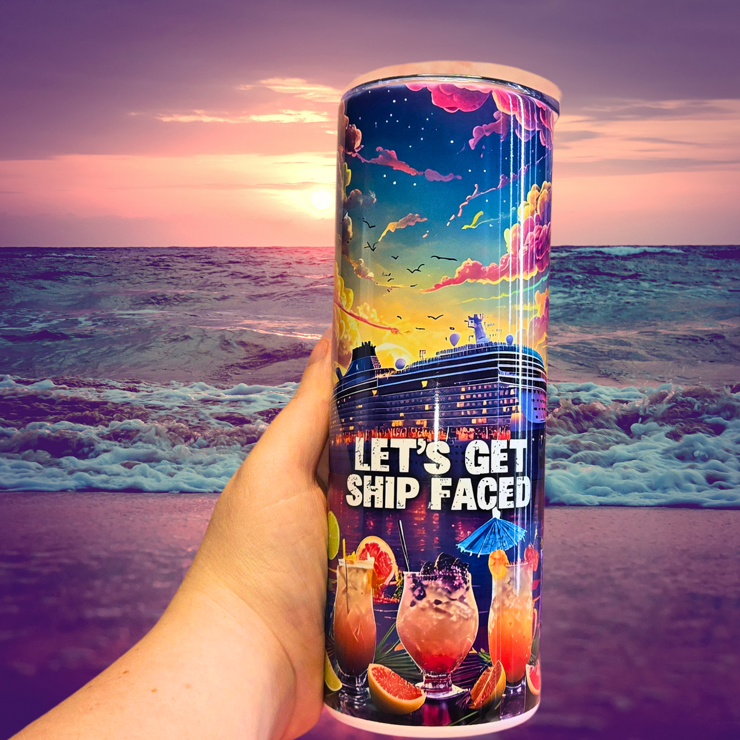 Let's Get Ship Faced 20 oz Stainless Steel Tumbler for Cruise Lovers - Fun Nautical Drinkware