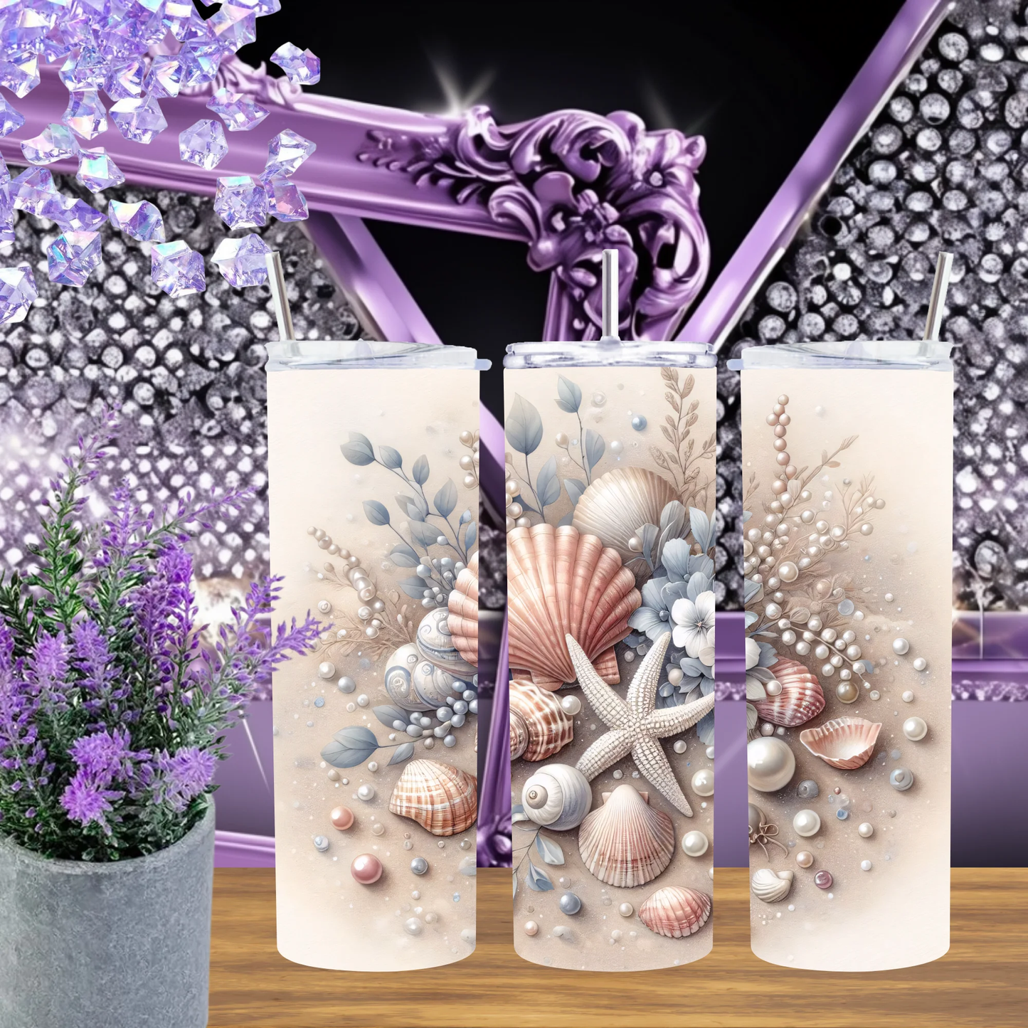 Elegant Pearl Seashell 20oz Tumbler And Coastal Dream 30oz Cup Mermaid Core Drinkware Beach Gift For Her Ocean Pearl Mug by Marie Gems