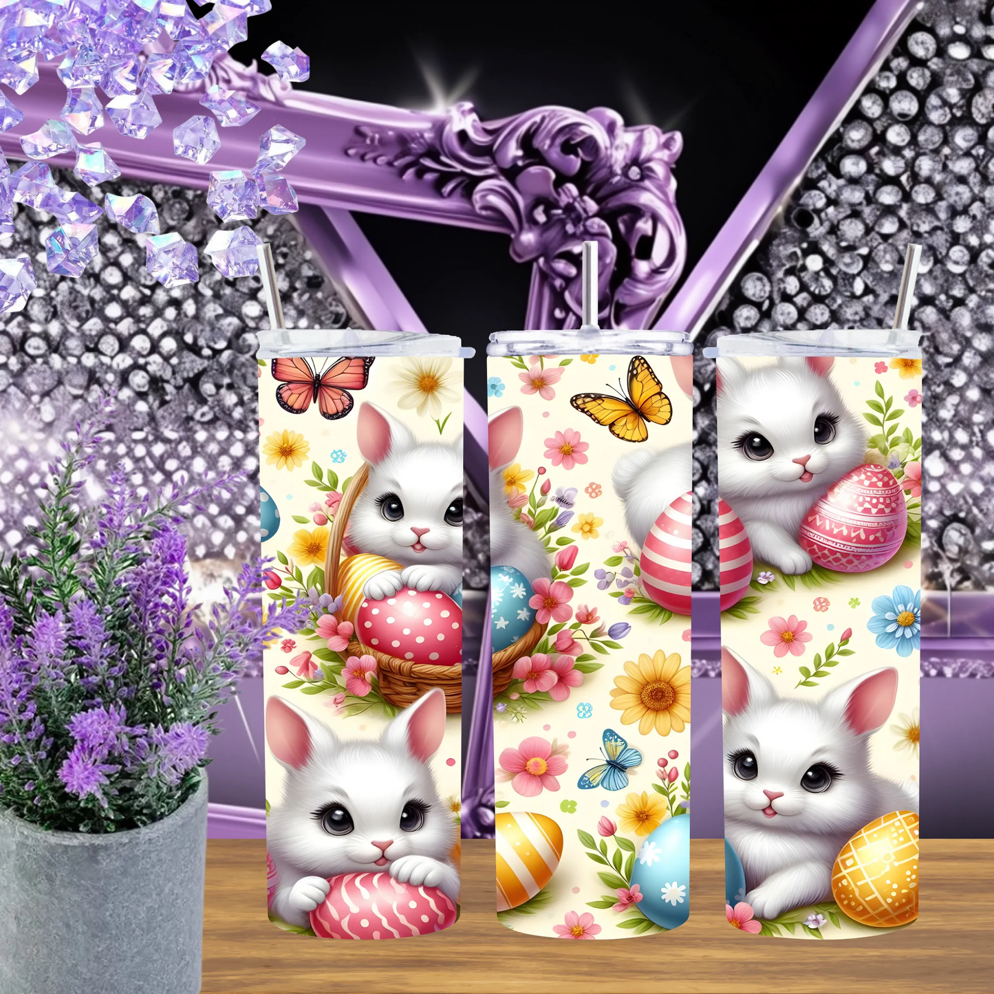 Spring Bunny Garden 20oz Tumbler • Easter Egg 30oz Cup • Cute Rabbit Aesthetic Drinkware • Cottontail Gift for Her • Floral Meadow Mug by Marie Gems