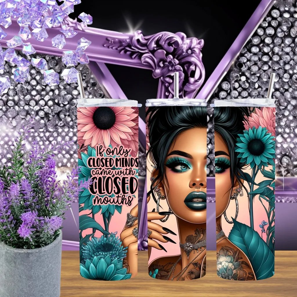 Sassy Girl 20oz Stainless Steel Tumbler With Pink Teal Floral Wrap Handmade Sarcastic Gift For Her by Marie Gems