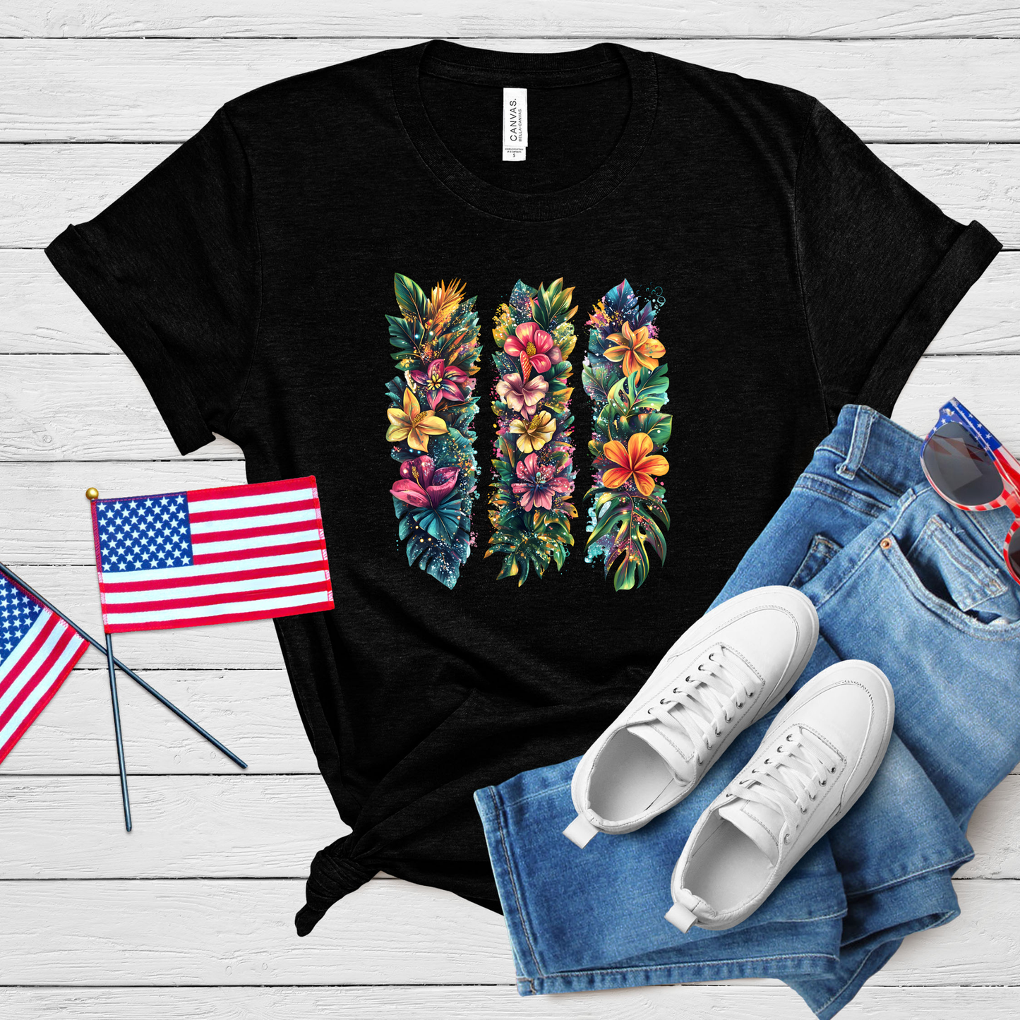 Summer Tropical Brush Stroke T-Shirt - Choose Your Design & Color (Black/Heather Yellow)
