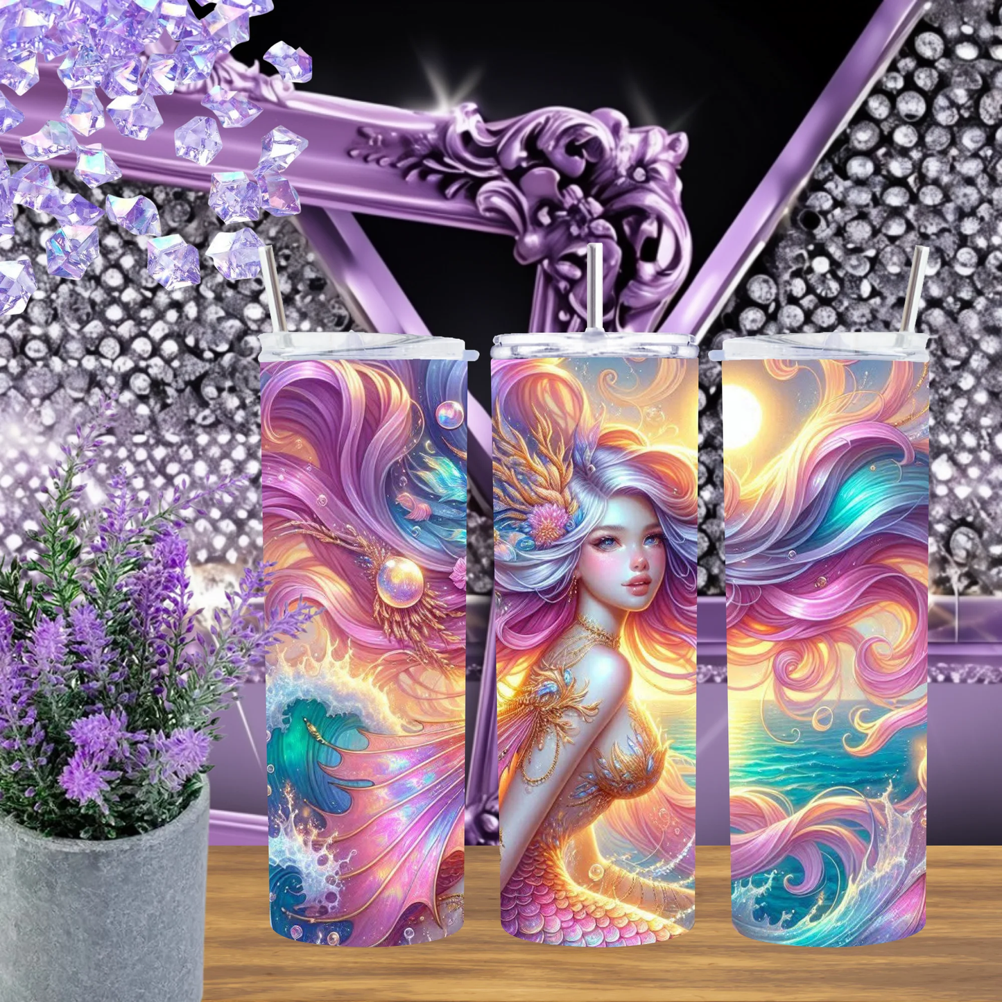 Ethereal Mermaid 20oz Tumbler With Pastel Ocean Art Stainless Steel Cup Gift For Her Handmade Magical Sea Life Drinkware by Marie Gems