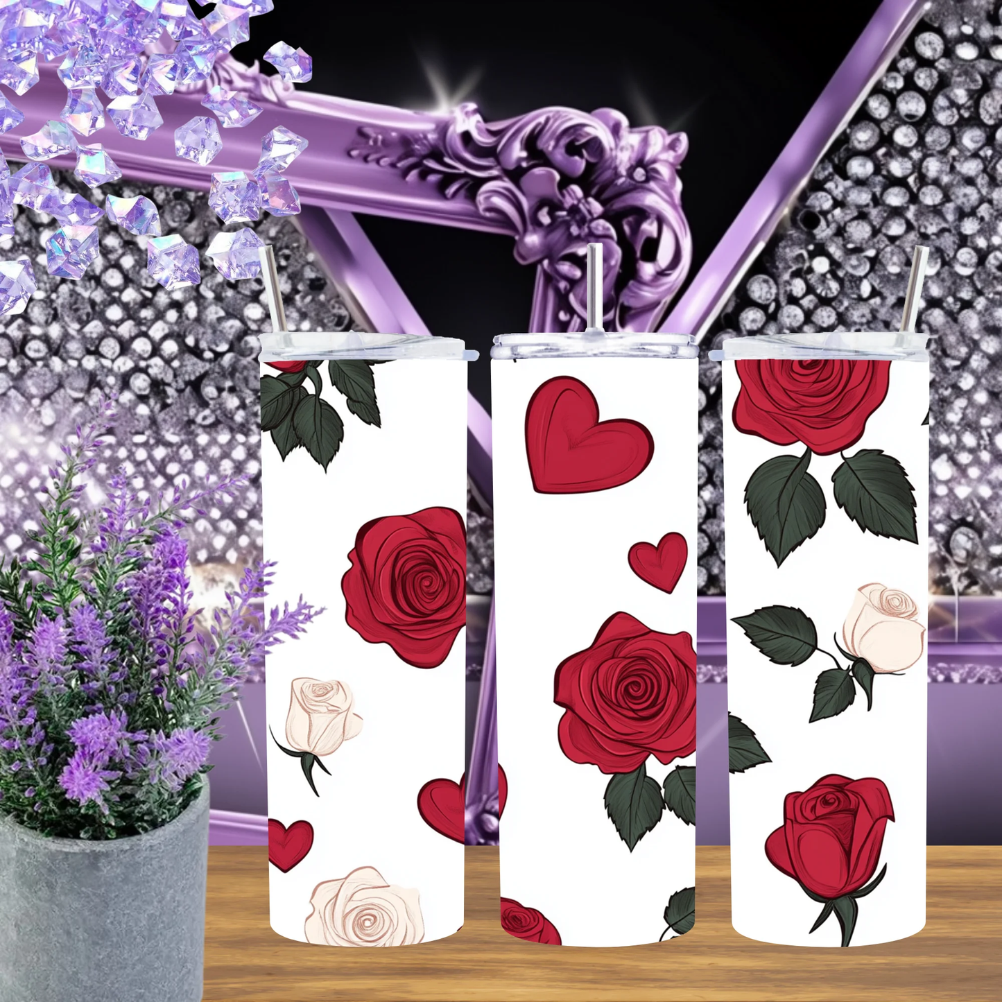 Minimalist Red Rose 20oz Tumbler • White Floral 30oz Cup • Simple Heart Drinkware • Traditional Valentine Gift • Classic Botanical Mug by Marie Gems