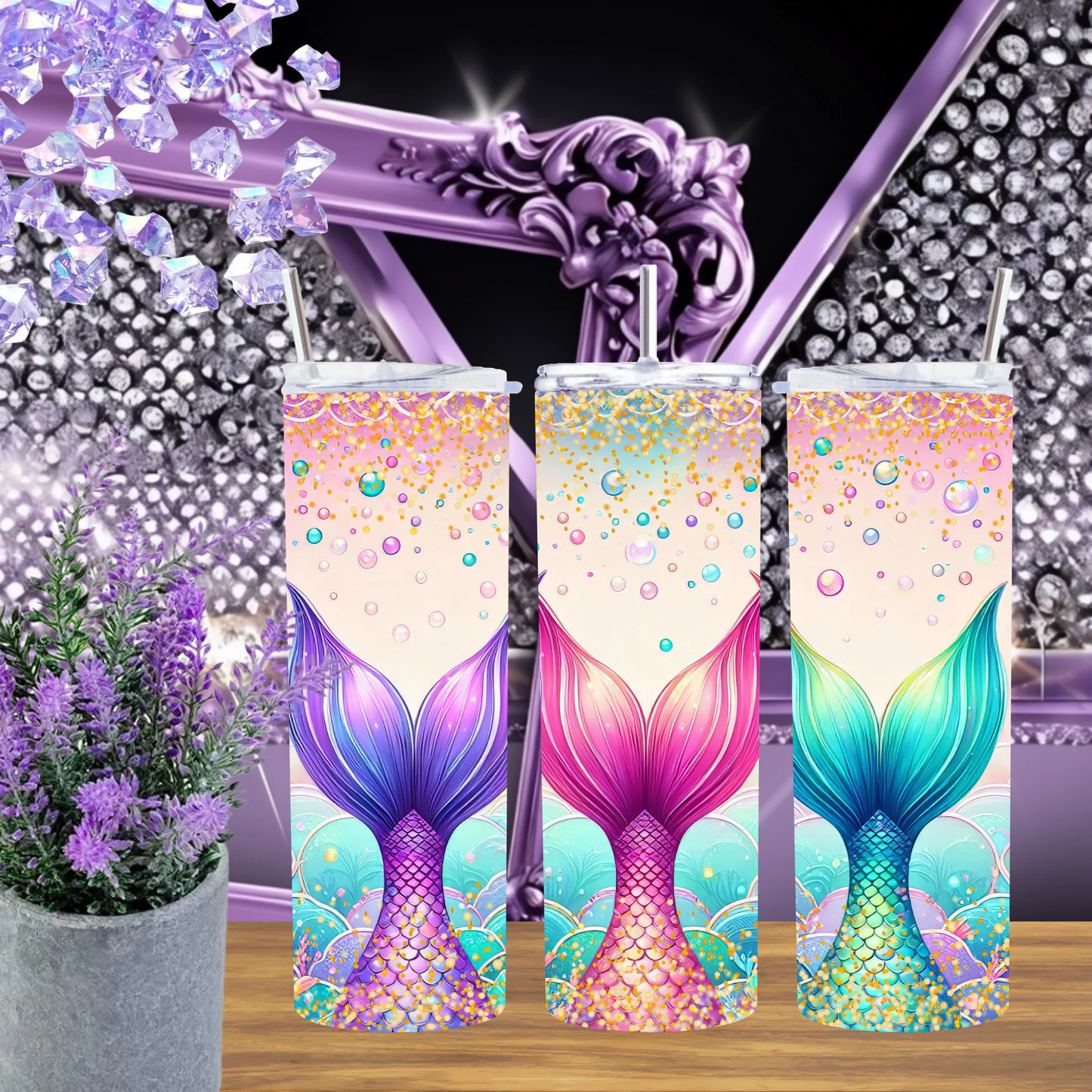 Mermaid Tail 20oz Tumbler Pastel Scale Iridescent Bubble Drinkware Ocean Fantasy Gift for Her Mermaid Core by Marie Gems