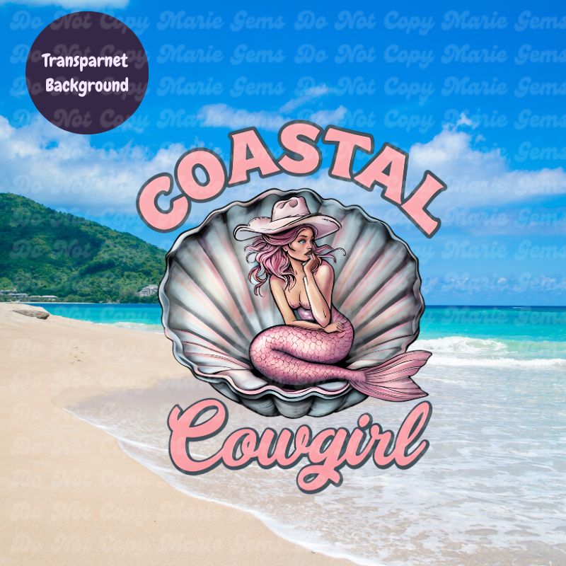 Coastal Cowgirl Mermaid PNG: Trendy Western Ocean Design for Crafts, Sublimation & More. Digital Download for Unique DIY Projects, Commercial Use