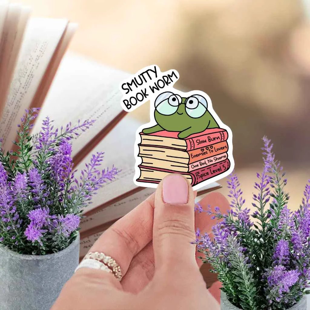 Smutty Book Worm Frog Sticker for BookTok Kindle Readers Spicy Romance Lovers Bold Bookish Decor by Marie Gems