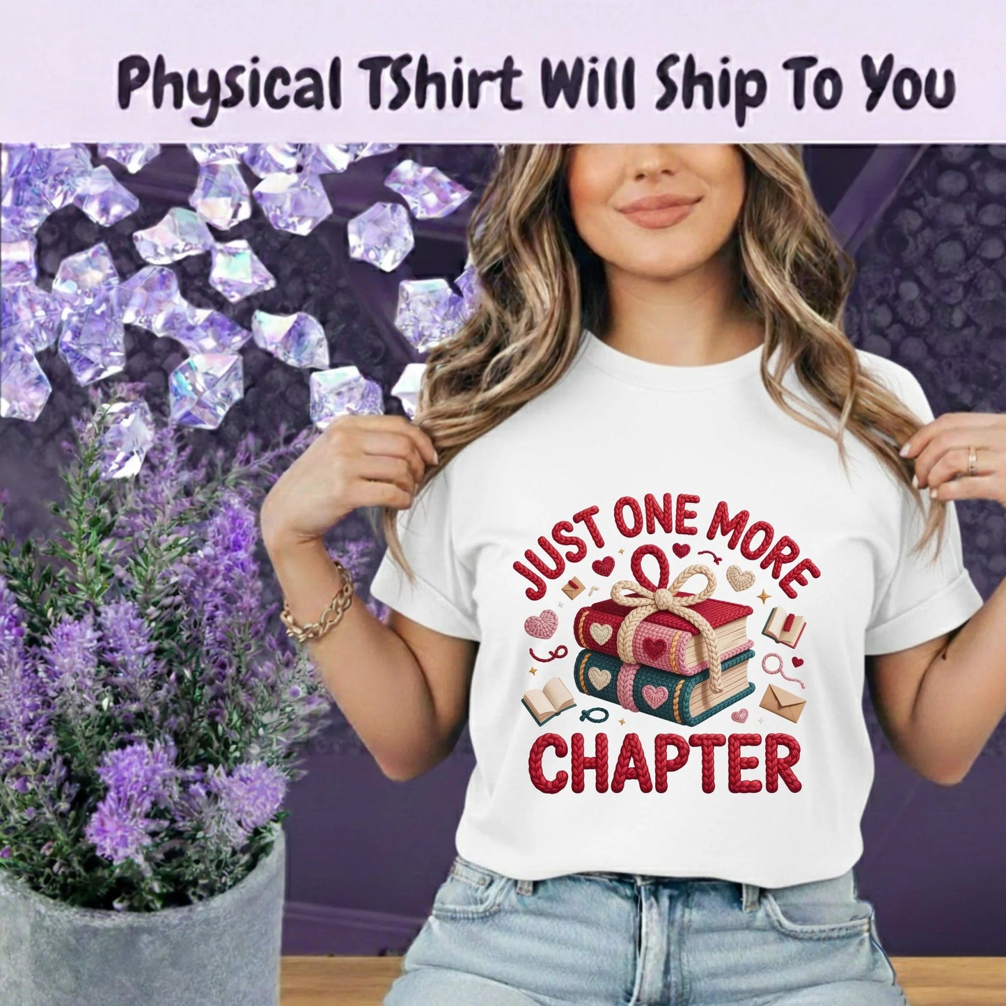 Just One More Chapter T Shirt For Book Lovers Reading Tee With Books Hearts Design by Marie Gems