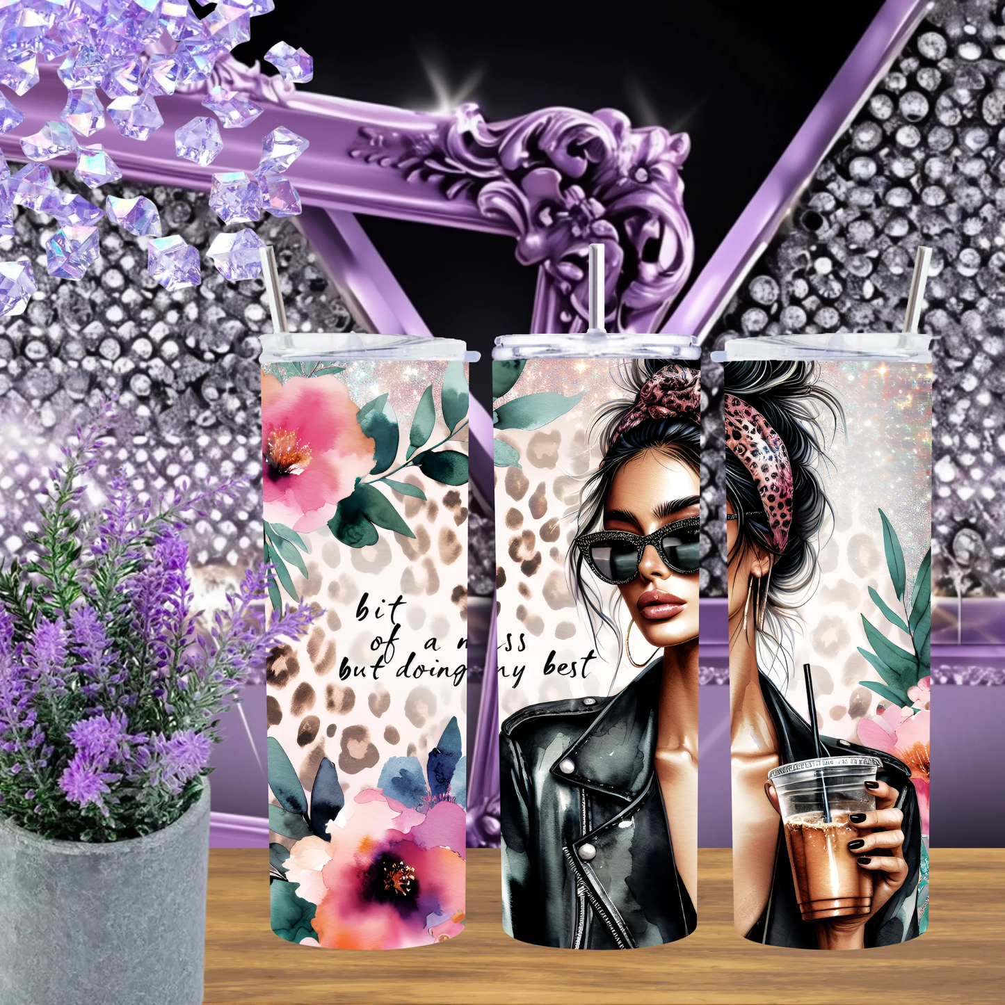 Doing My Best 20oz Tumbler Leopard Print Girl Moody Floral Drinkware Mental Health Gift for Her Edgy Self Love Mug by Marie Gems