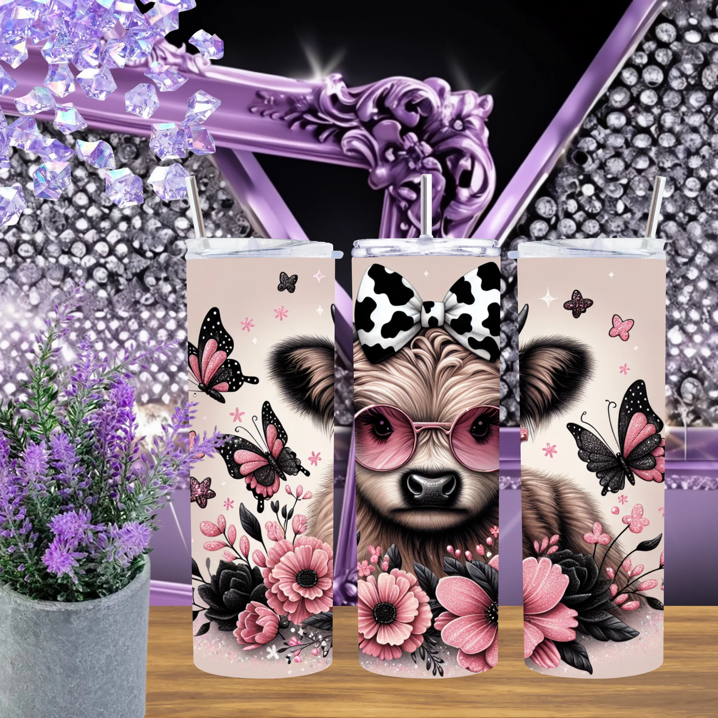 Highland Cow 20oz Tumbler And 30oz Stainless Steel Cup Floral Cow Travel Mug With Lid Gift For Her by Marie Gems