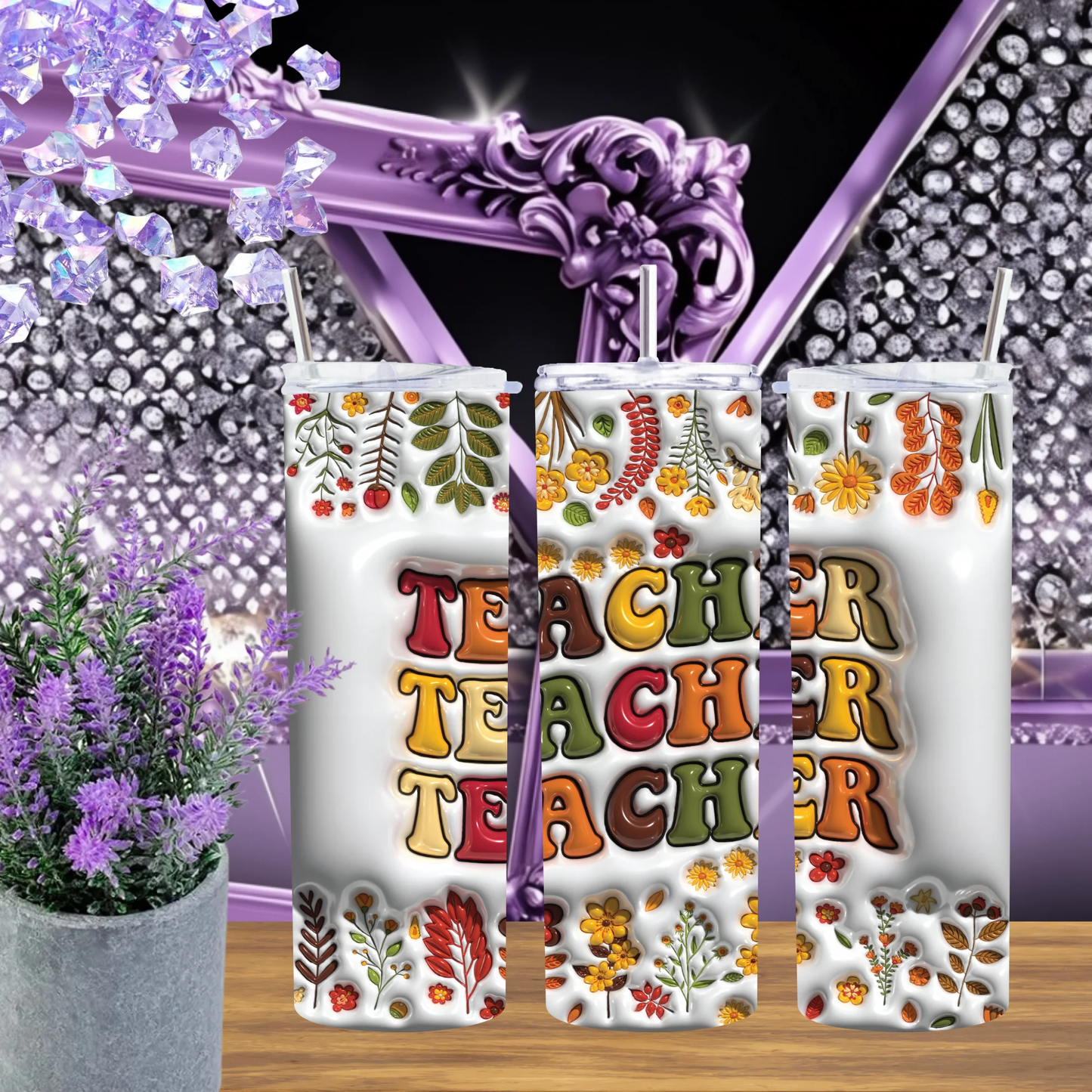 Autumn Floral Teacher Tumbler 20oz Stainless Steel Cup 30oz Size Options Botanical Aesthetic Fall Gift For Teachers by Marie Gems