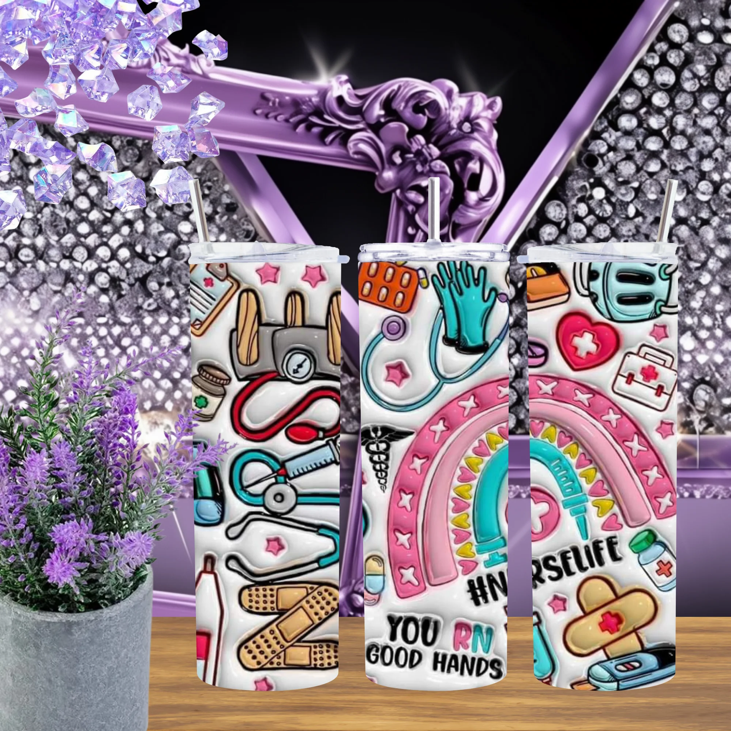 3D Puffy Nurse Tumbler 20oz Rainbow Nurse Life Stainless Steel Cup Gift For RNs RN Graduation Cute Healthcare Professional Drinkware by Marie Gems