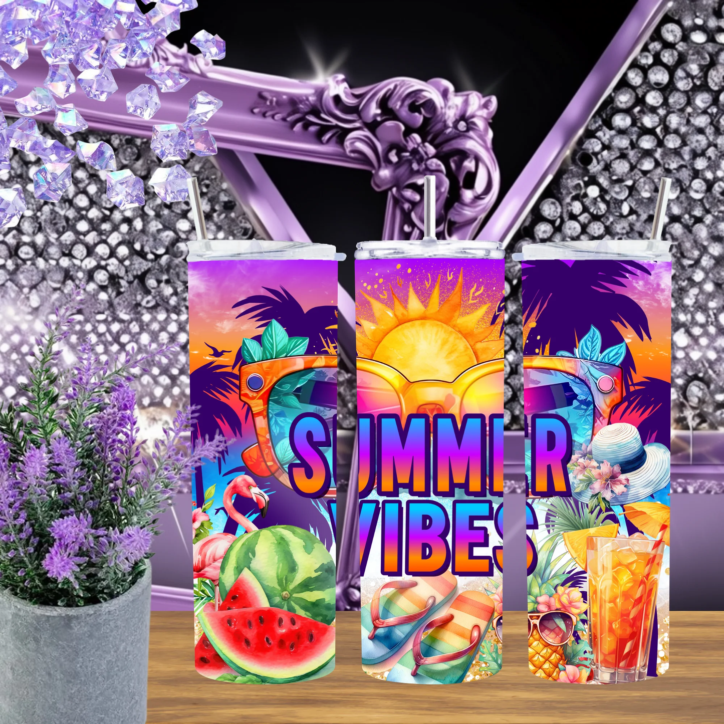 Summer Vibes 20oz And 30oz Tumbler Tropical Flamingo Watermelon Pineapple Beach Vacation Travel Mug Poolside Gift by Marie Gems