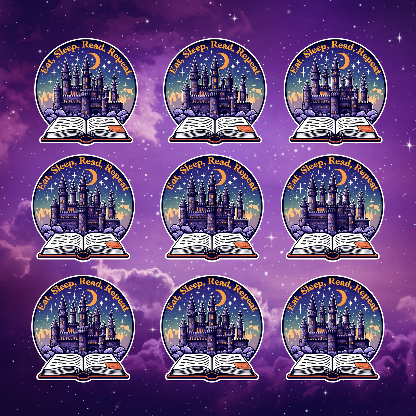 Eat, Sleep, Read, Repeat Castle & Book Sticker - Magical Literary Decal for Readers