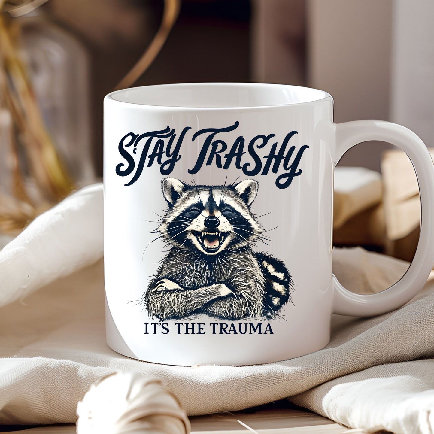 Stay Trashy Raccoon Coffee Mug, Raccoon Lover Gift, Funny Meme Mug, Trendy Mug, Animal Lover, Raccoon Gift