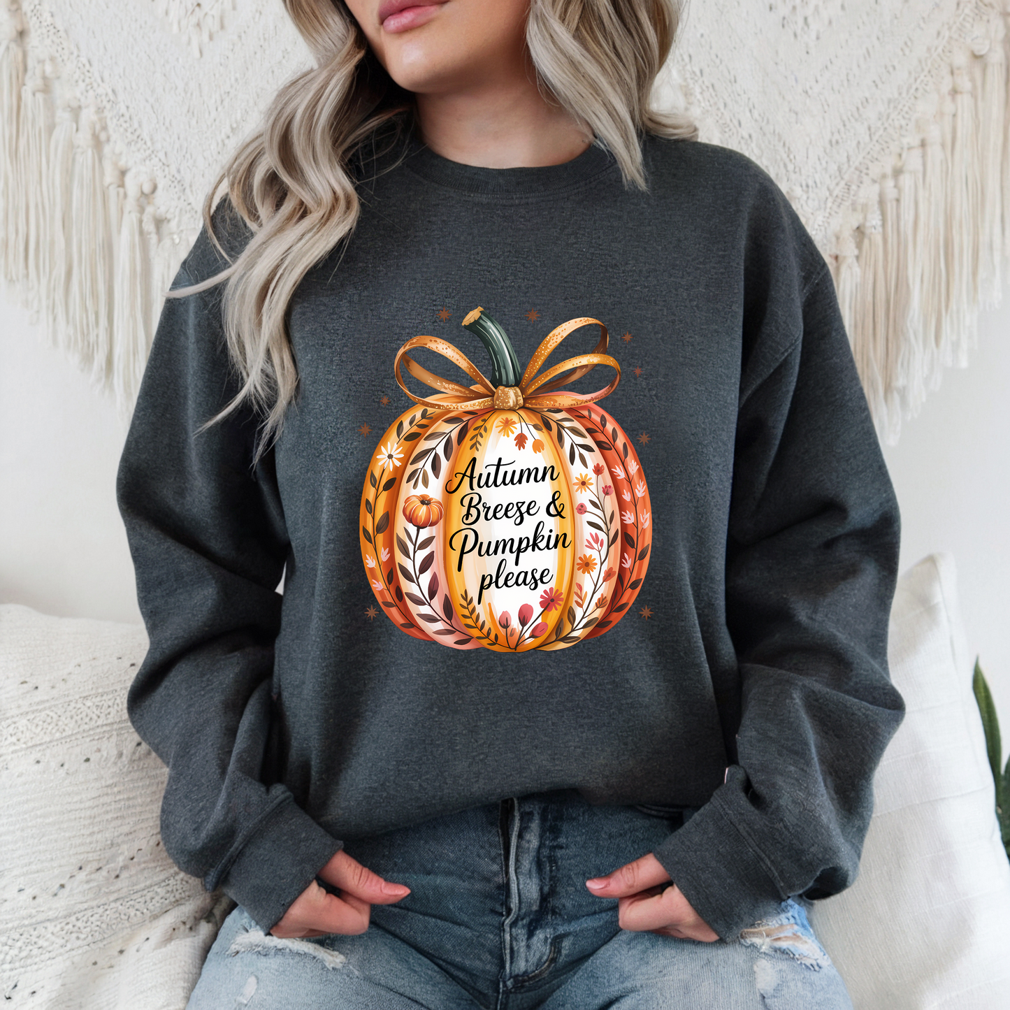 Autumn Breeze & Pumpkin Please Sweatshirt, Vintage Style Fall Sweater, Pumpkin Season Jumper, Pumpkin Spice Sweatshirt, Fall Harvest Festival Jumper