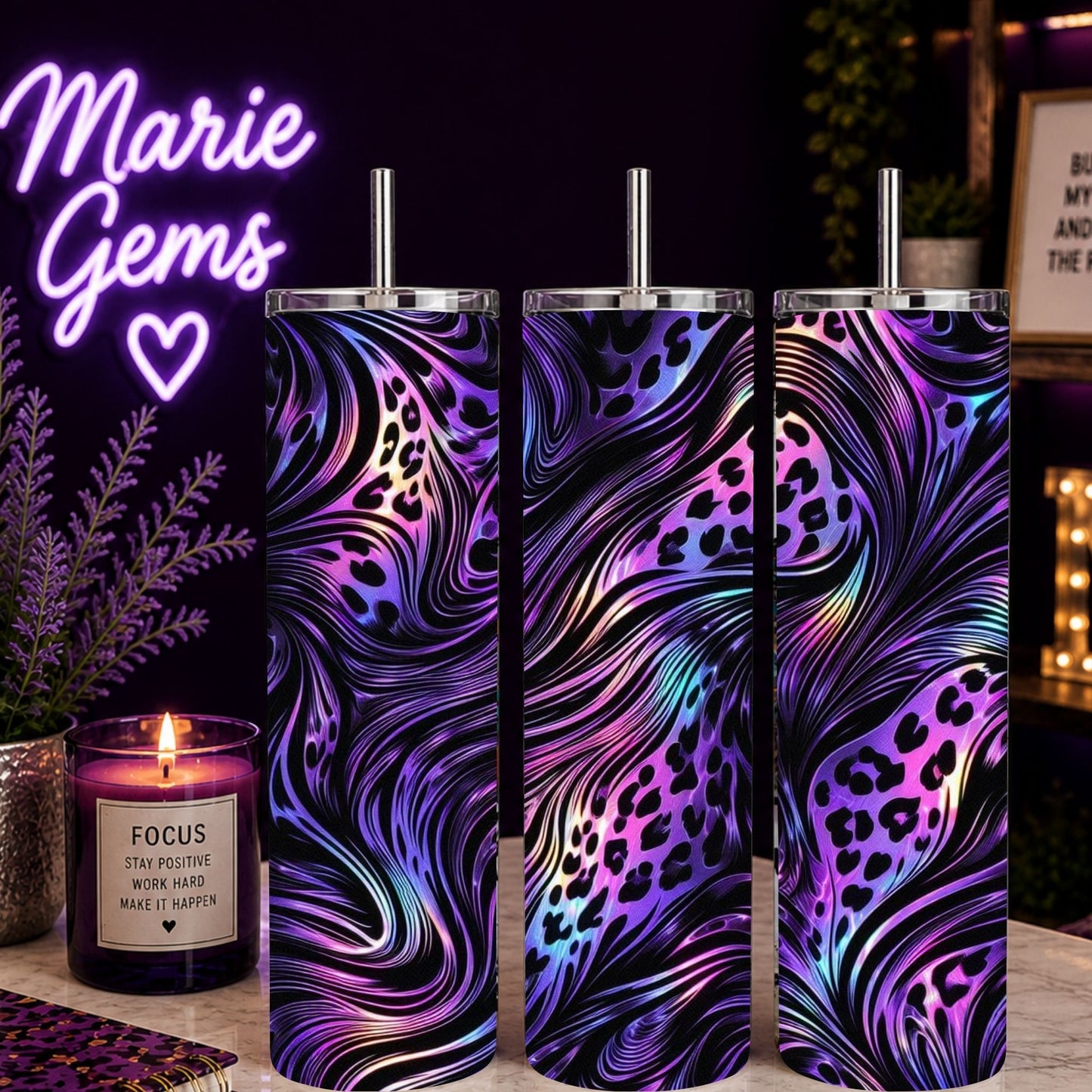 Purple Leopard 20oz Tumbler And 30oz Stainless Steel Cup Neon Animal Print Mug Agate Drinkware Gift For Her Bold with swirling purple design