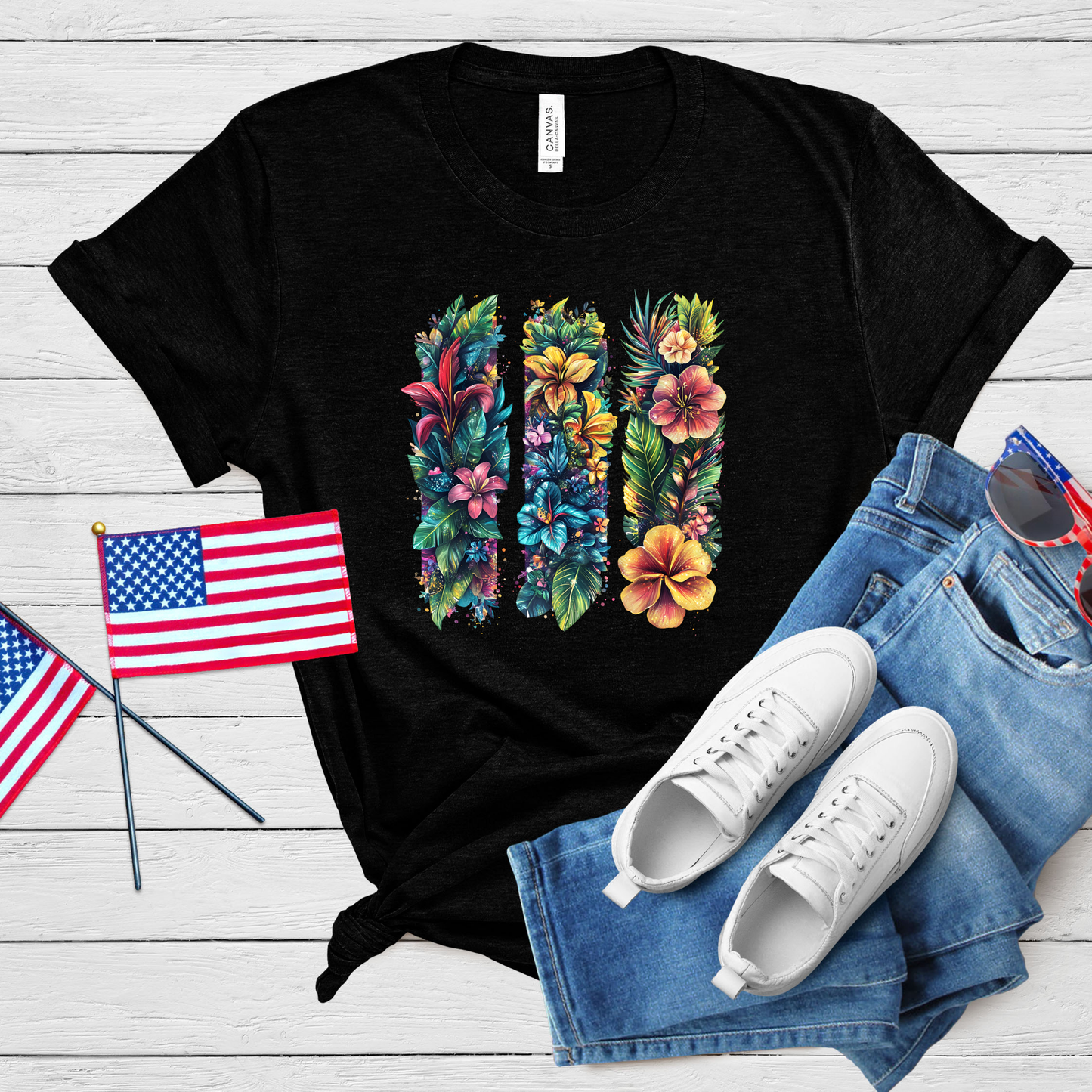 Summer Tropical Brush Stroke T-Shirt - Choose Your Design & Color (Black/Heather Yellow)
