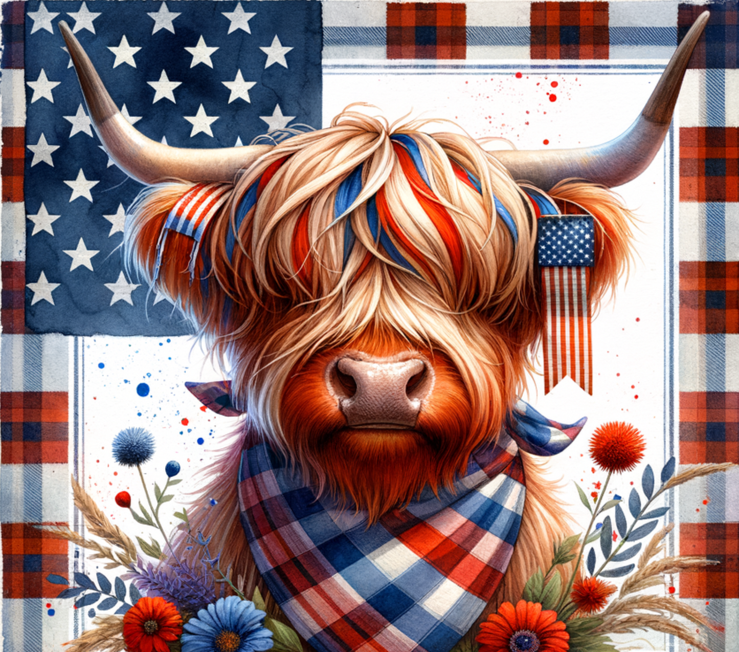 Patriotic Highland Cow 20 oz Tumblers: Festive 4th of July & USA Flag Designs | Insulated Drinkware