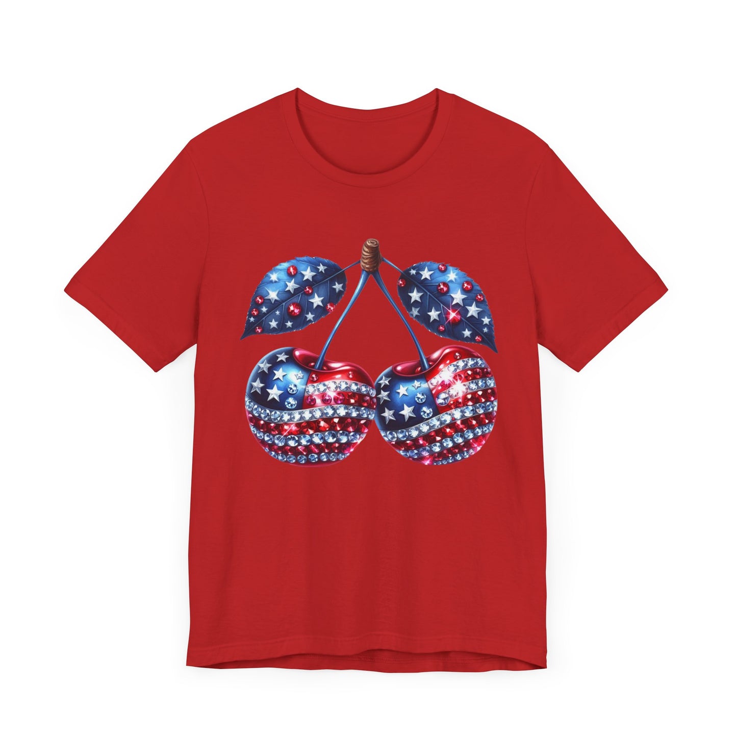 Sparkling Patriotic Cherry T-Shirt: Red, White & Blue American Pride Tee