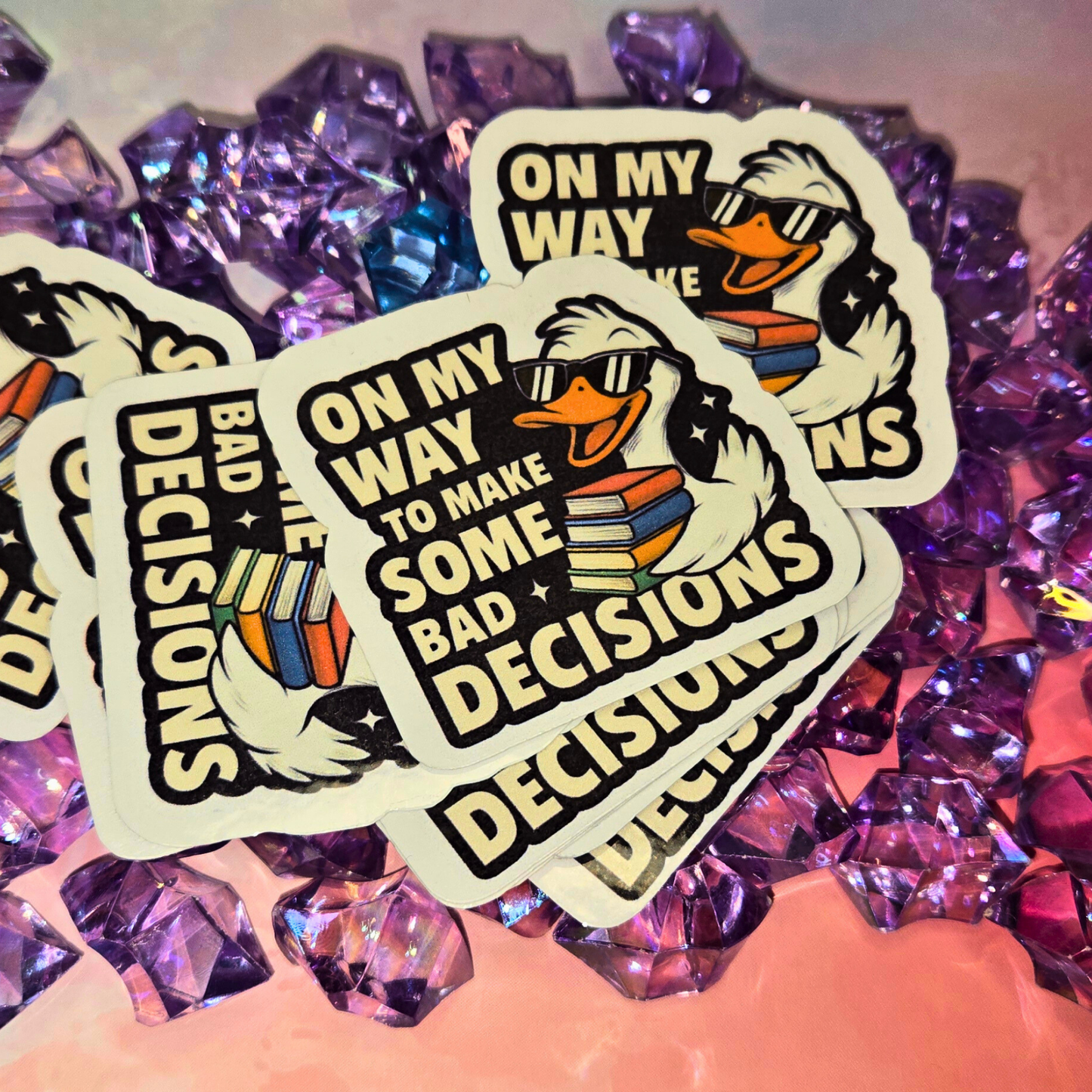 Funny Goose Stickers - On My Way To Make Bad Decisions Decals - Quirky Twin Pack - Laptop, Water Bottle, Planner Meme