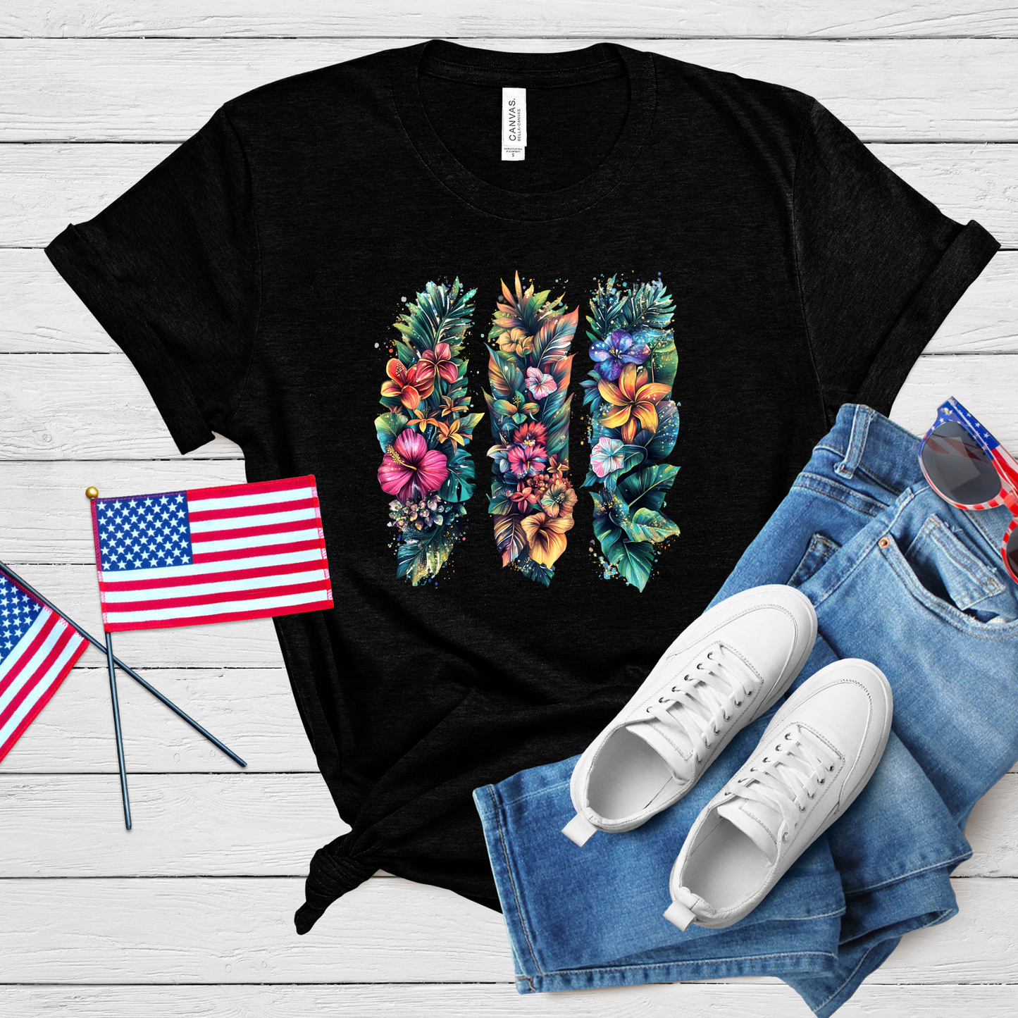 Summer Tropical Brush Stroke T-Shirt - Choose Your Design & Color (Black/Heather Yellow)
