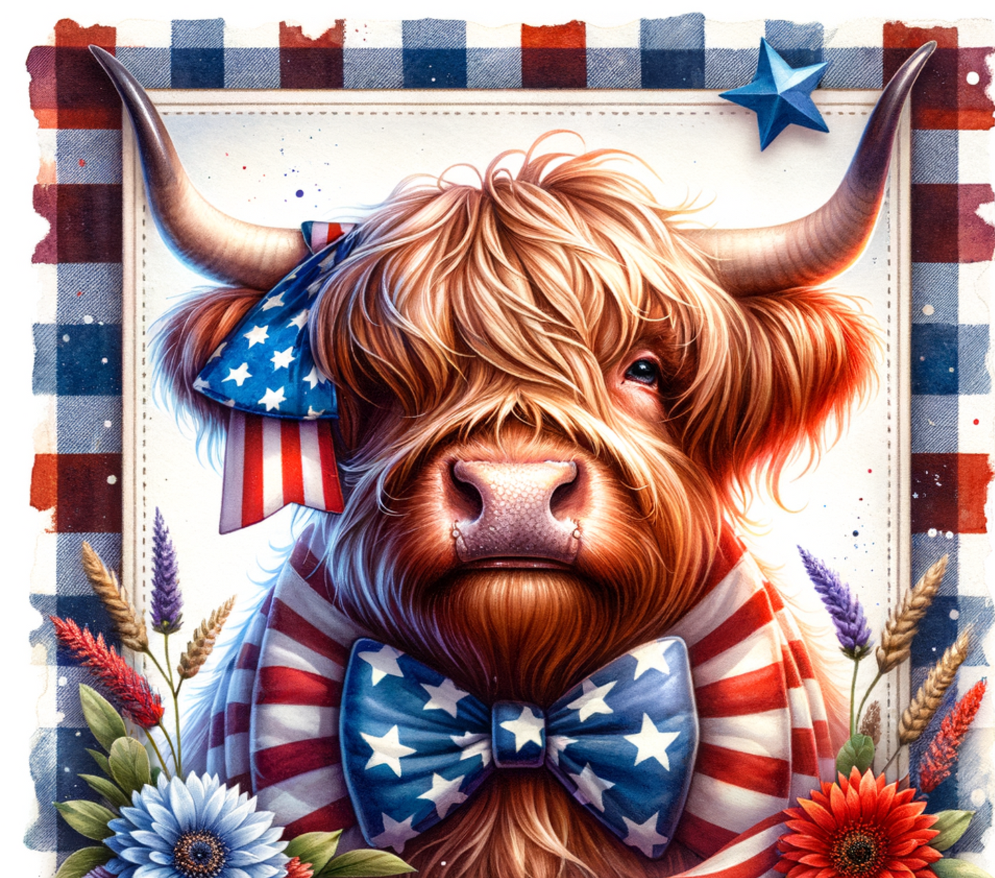 Patriotic Highland Cow 20 oz Tumblers: Festive 4th of July & USA Flag Designs | Insulated Drinkware