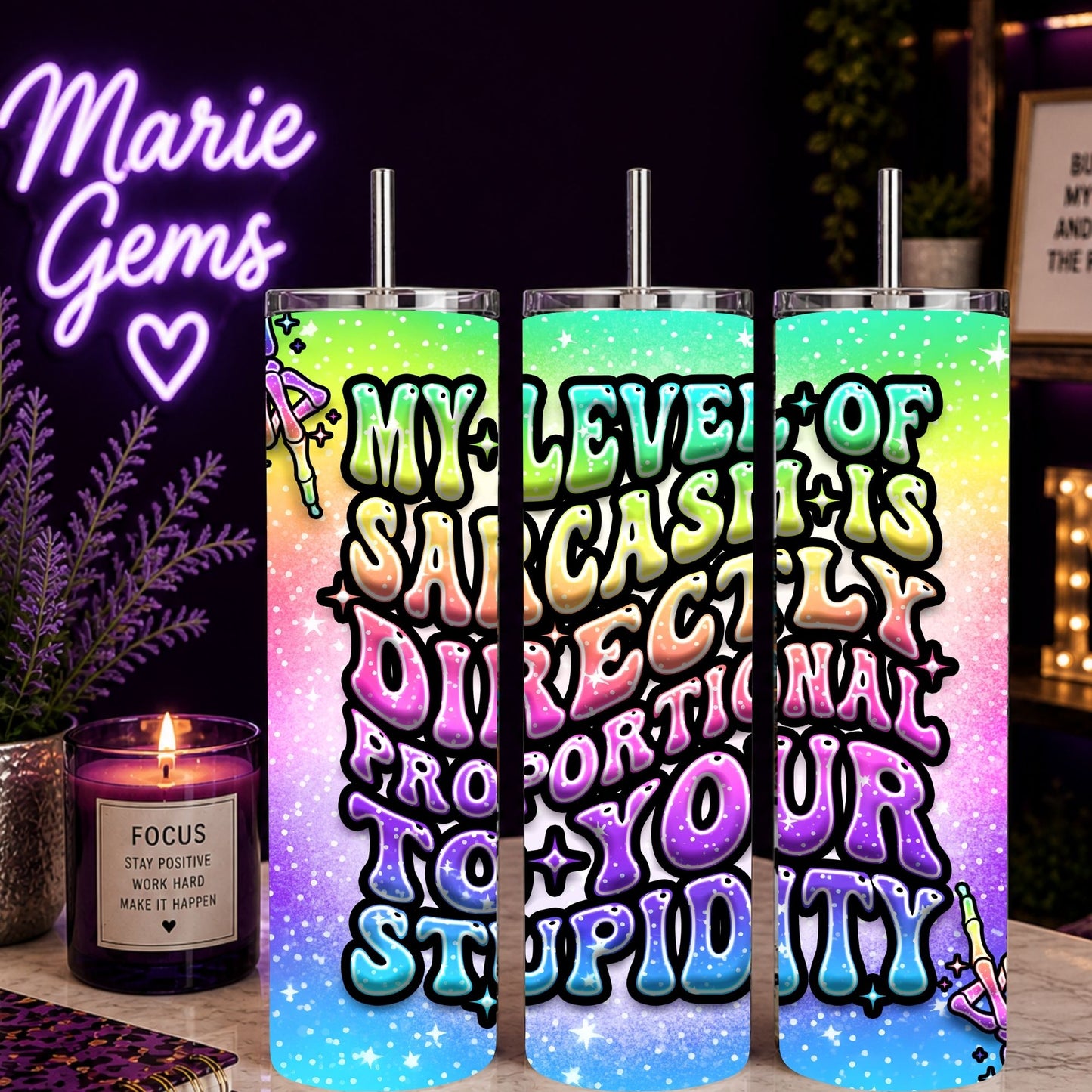 Funny Sarcasm 20oz Tumbler With Rainbow Skeleton Hand And Cheeky Quotes Gift For Her Colorful Stainless Steel Cup in bright gradient colors