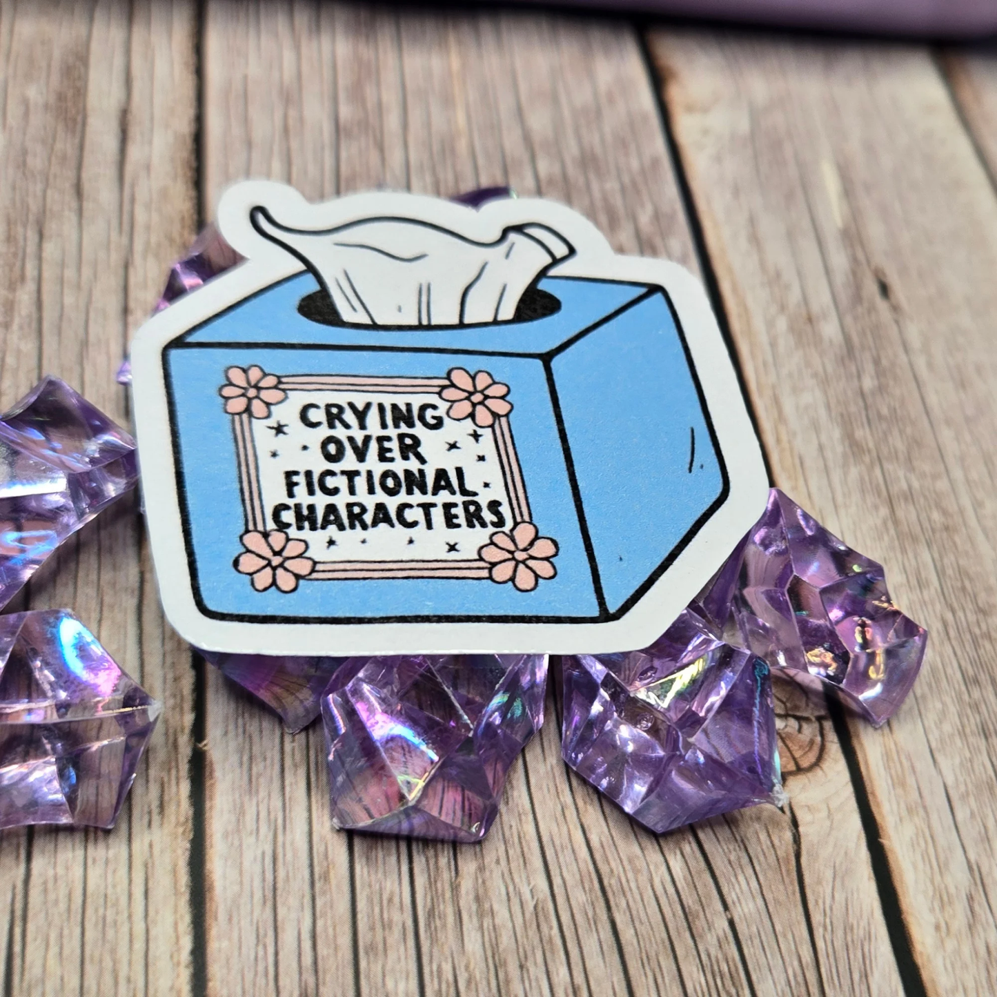 Crying Over Fictional Characters Sticker for Book Lovers and Movie Fans Emotional Support Decal by Marie Gems