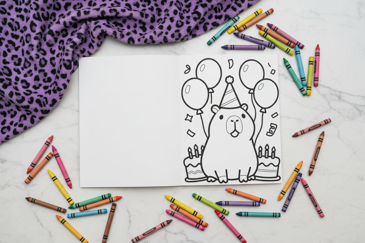 Cute Capybara Coloring Book | 12 Adorable Designs for Kids & Adults