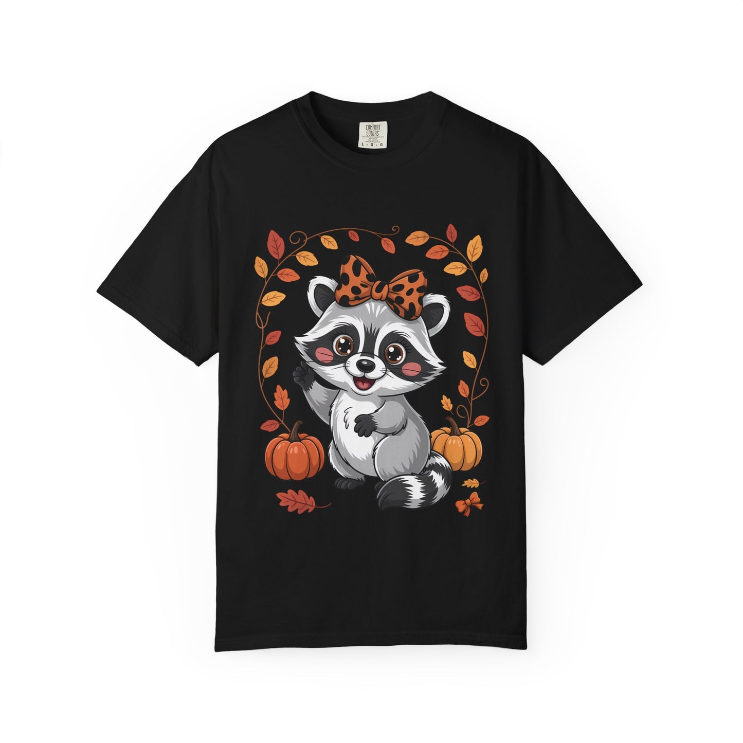 Cute Raccoon with Pumpkin Bow Comfort Colors T-shirt - Autumn Animal Graphic Tee