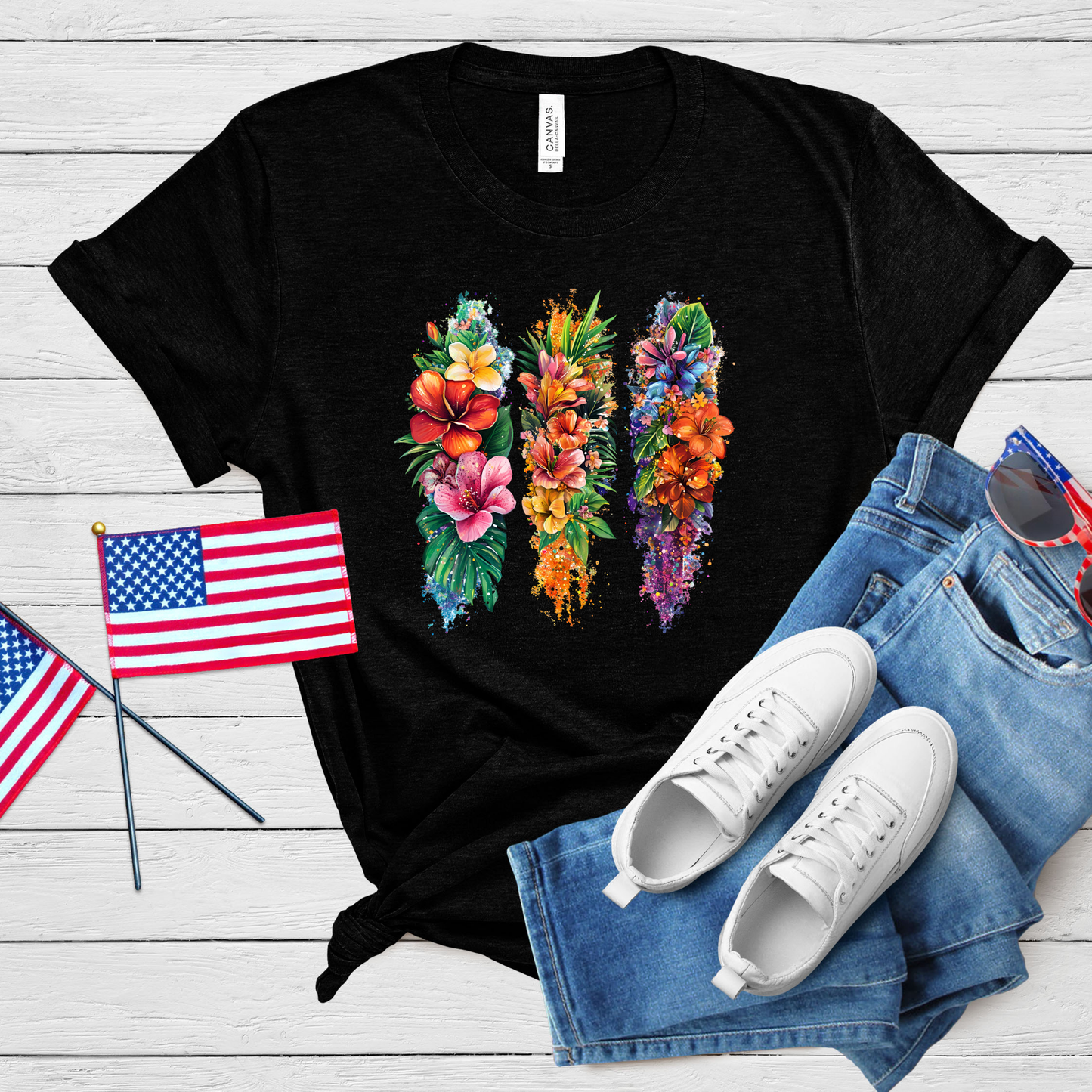 Summer Tropical Brush Stroke T-Shirt - Choose Your Design & Color (Black/Heather Yellow)