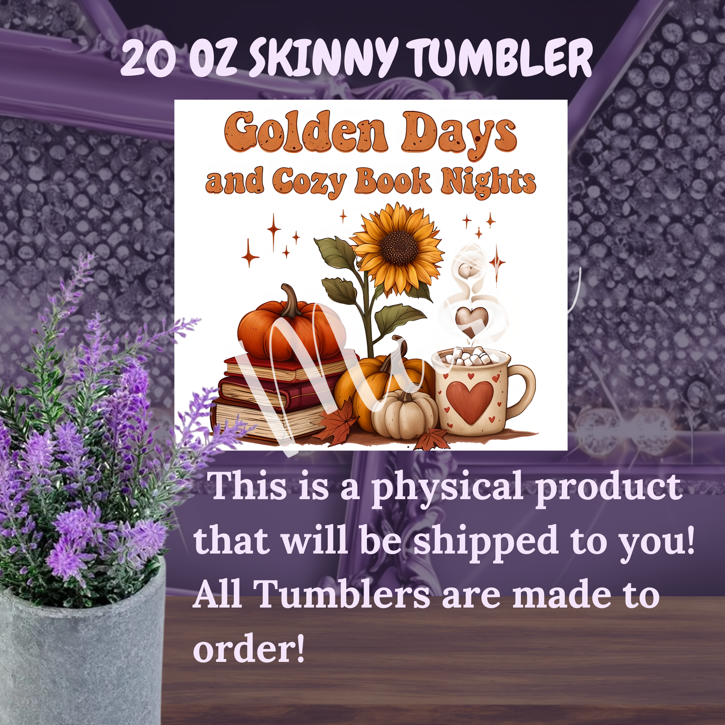 Golden Days And Cozy Book Nights 20oz Skinny Tumbler For Book Lovers Fall Mug Autumn Aesthetic Drinkware For Readers by Marie Gems