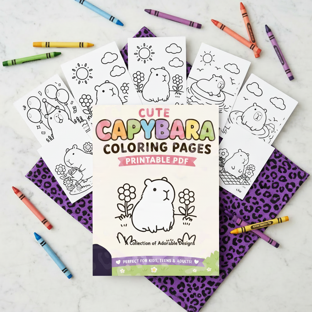 🦫 Cute Capybara Coloring Pages Printable PDF