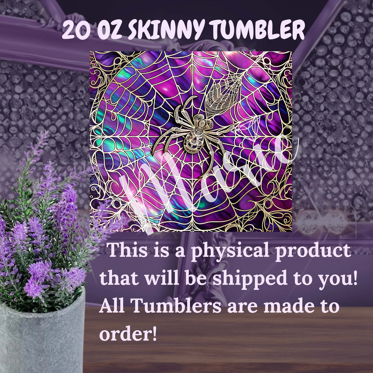 Spellbound Spider Web Halloween Tumbler Handmade Spooky Drinkware in Deep Purple Twilight Blue with Gold Spider Webs by Marie Gems