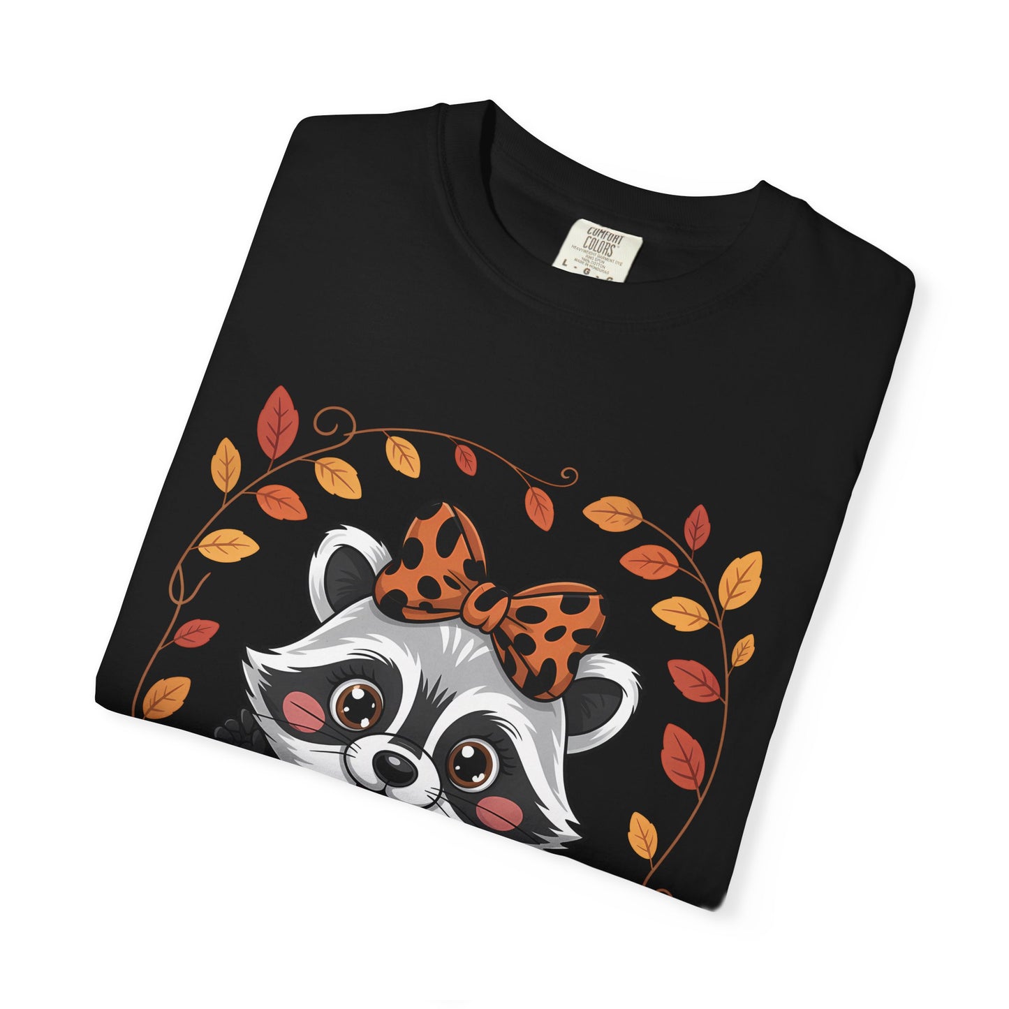 Cute Raccoon with Pumpkin Bow Comfort Colors T-shirt - Autumn Animal Graphic Tee