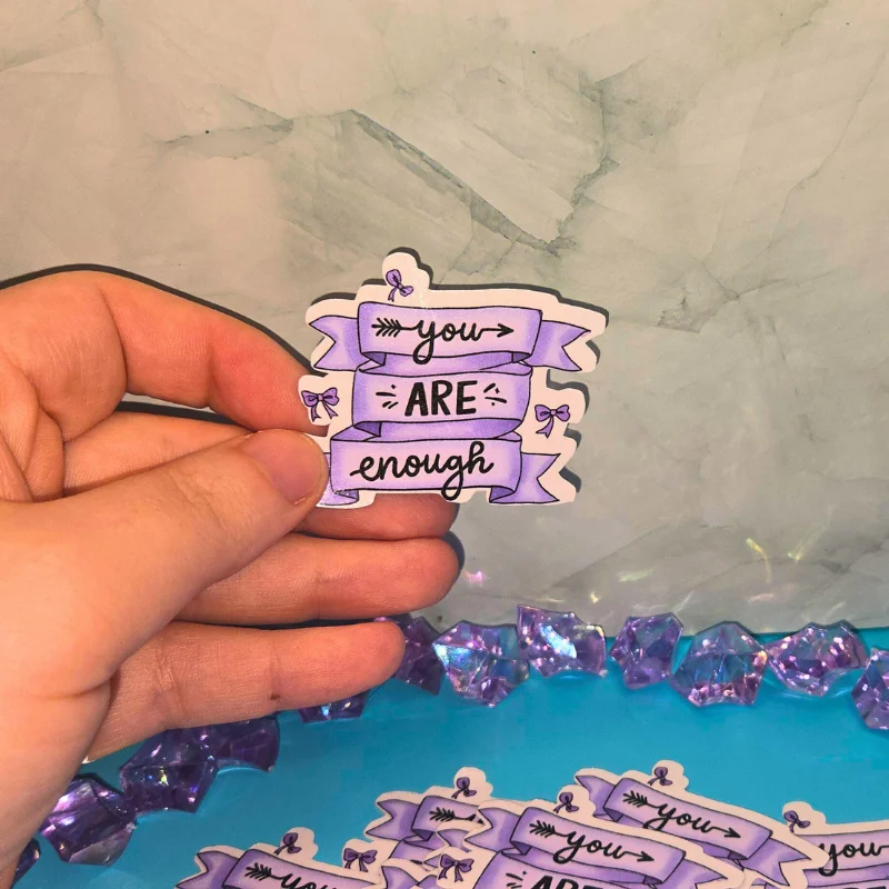 You Are Enough Sticker - Inspirational Quote Decal for Daily Motivation (2x2 Inches) by Marie Gems