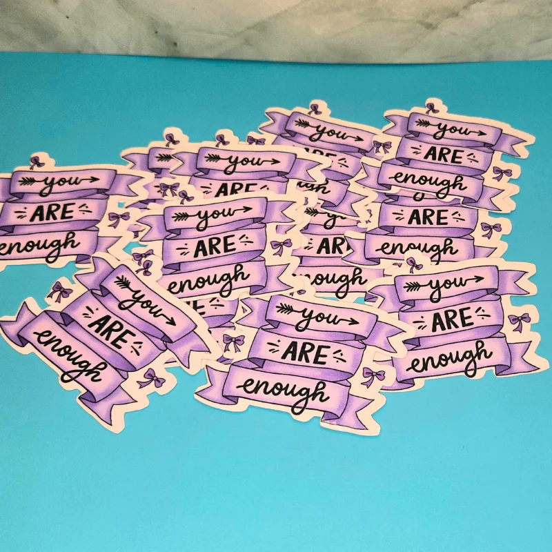 You Are Enough Sticker - Inspirational Quote Decal for Daily Motivation (2x2 Inches) by Marie Gems
