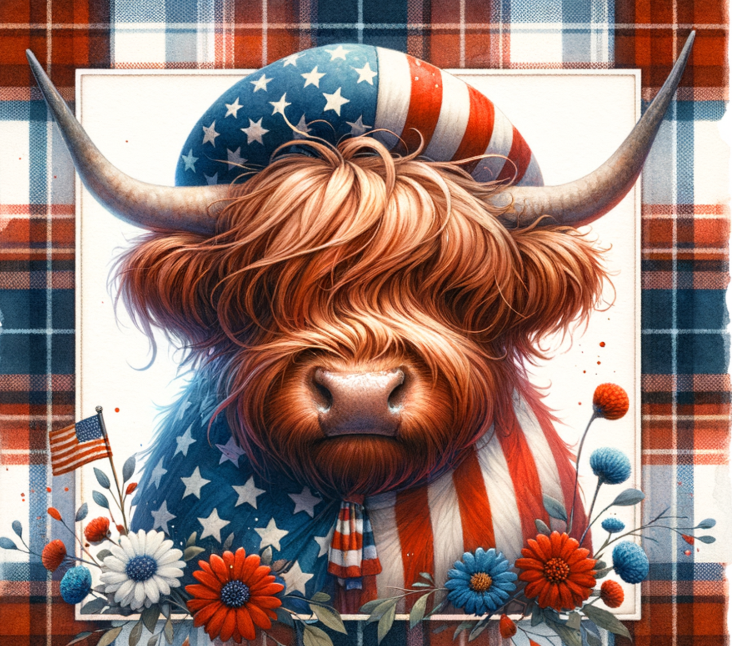 Patriotic Highland Cow 20 oz Tumblers: Festive 4th of July & USA Flag Designs | Insulated Drinkware