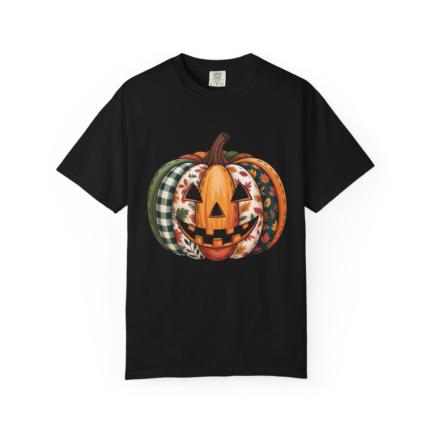 Patchwork Jack-o'-Lantern Comfort Colors T-shirt - Fun Fall Graphic Tee