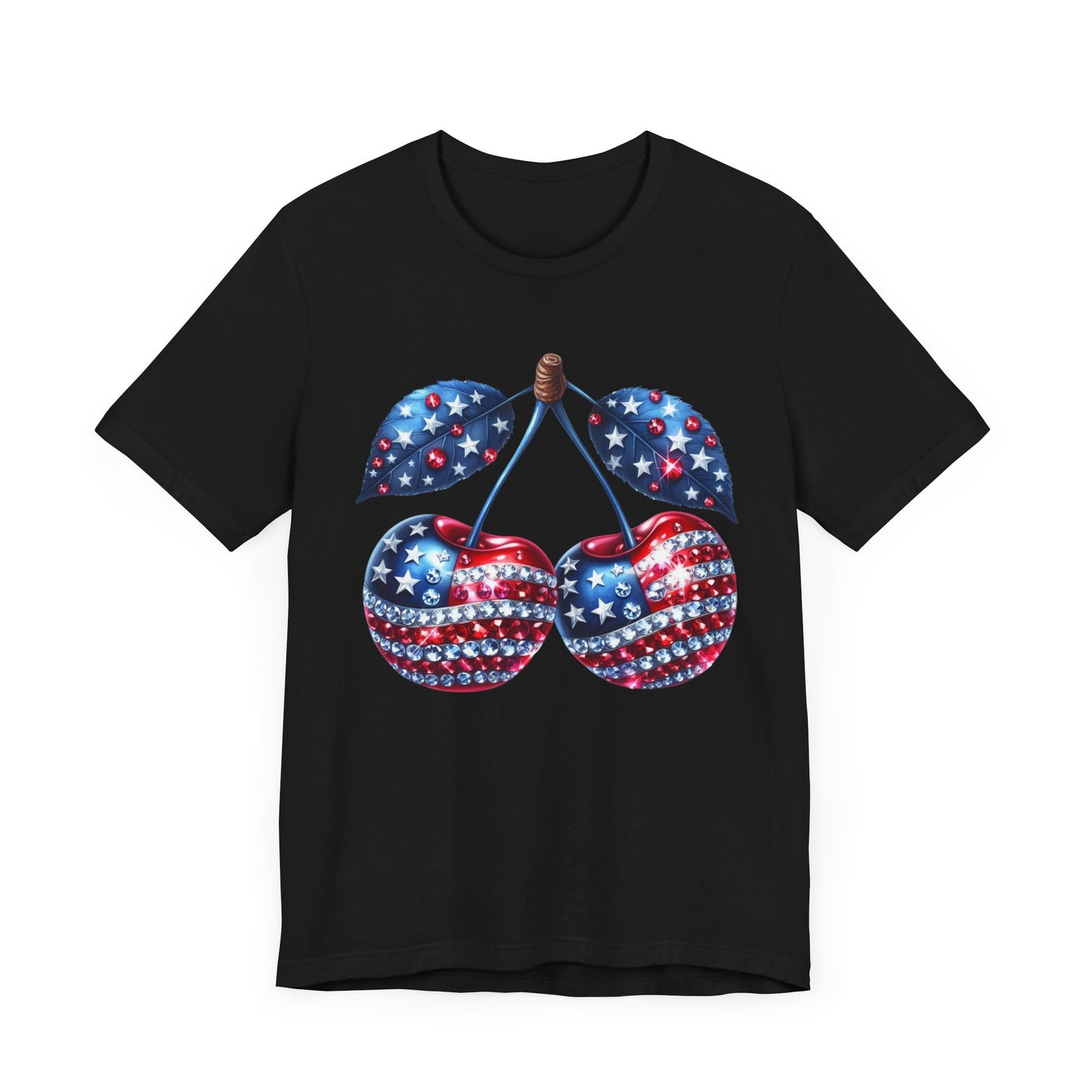 Sparkling Patriotic Cherry T-Shirt: Red, White & Blue American Pride Tee