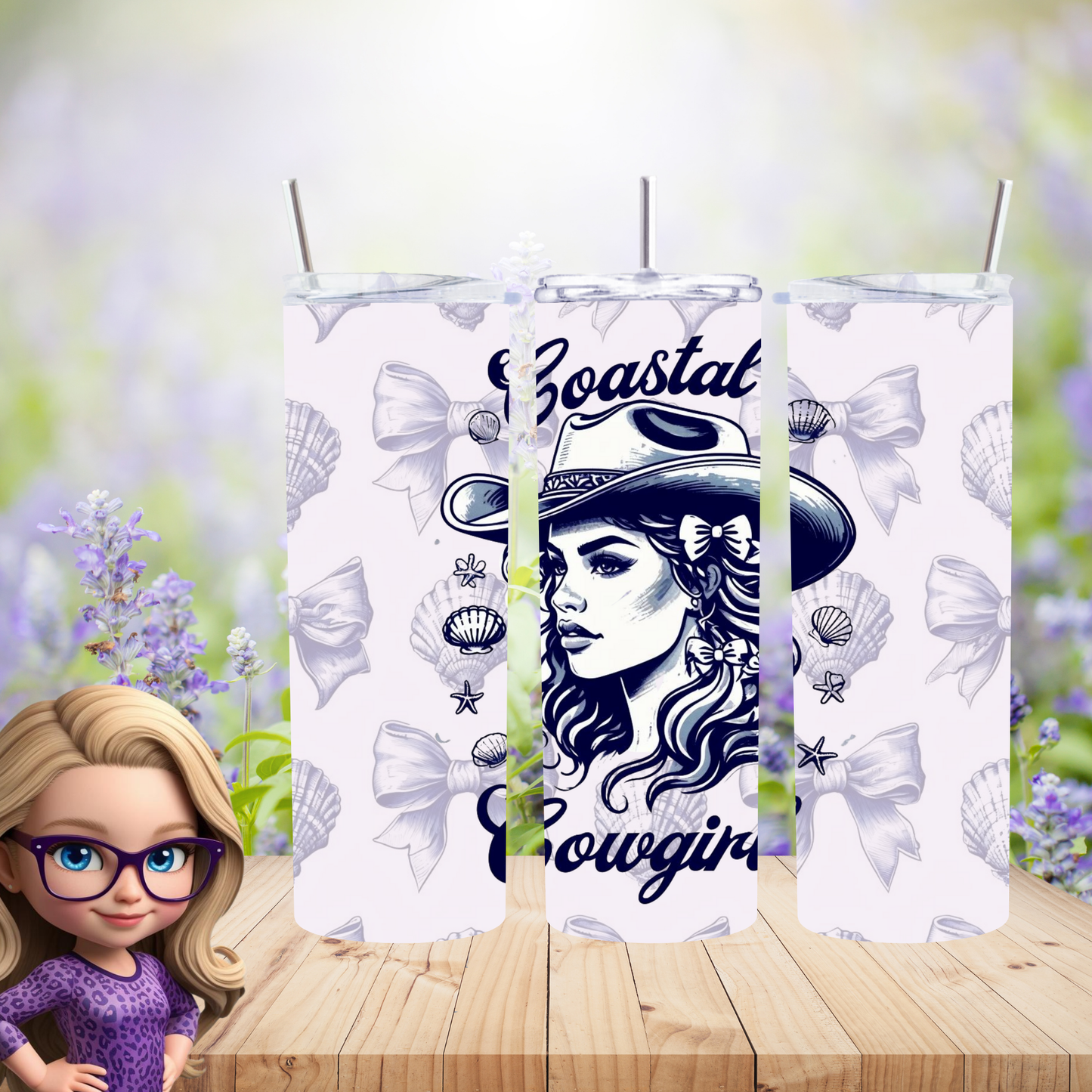 Coastal Cowgirl Tumbler Wrap PNG | Western Beach Design for 20oz Skinny Tumblers | Digital Download
