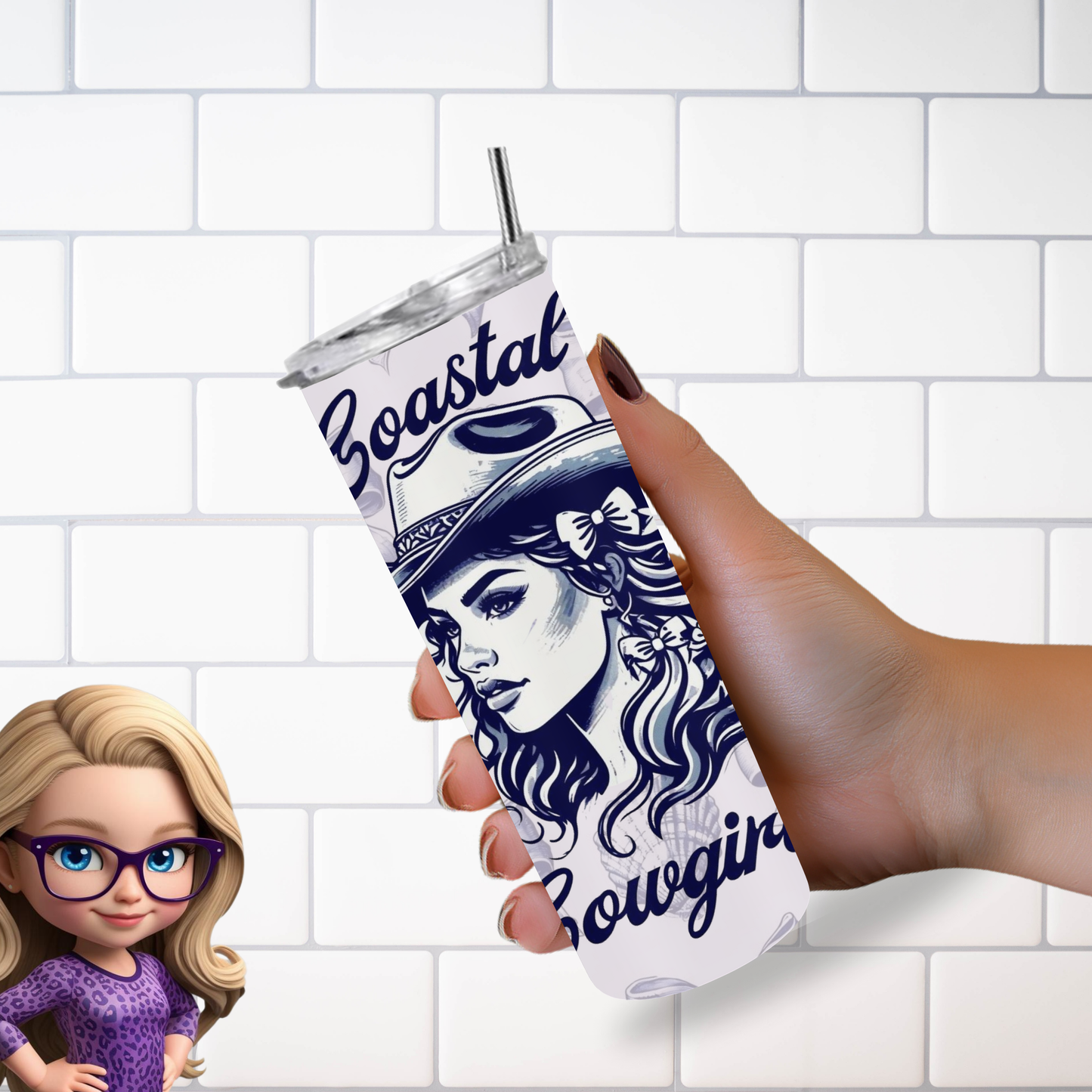 Coastal Cowgirl Tumbler Wrap PNG | Western Beach Design for 20oz Skinny Tumblers | Digital Download